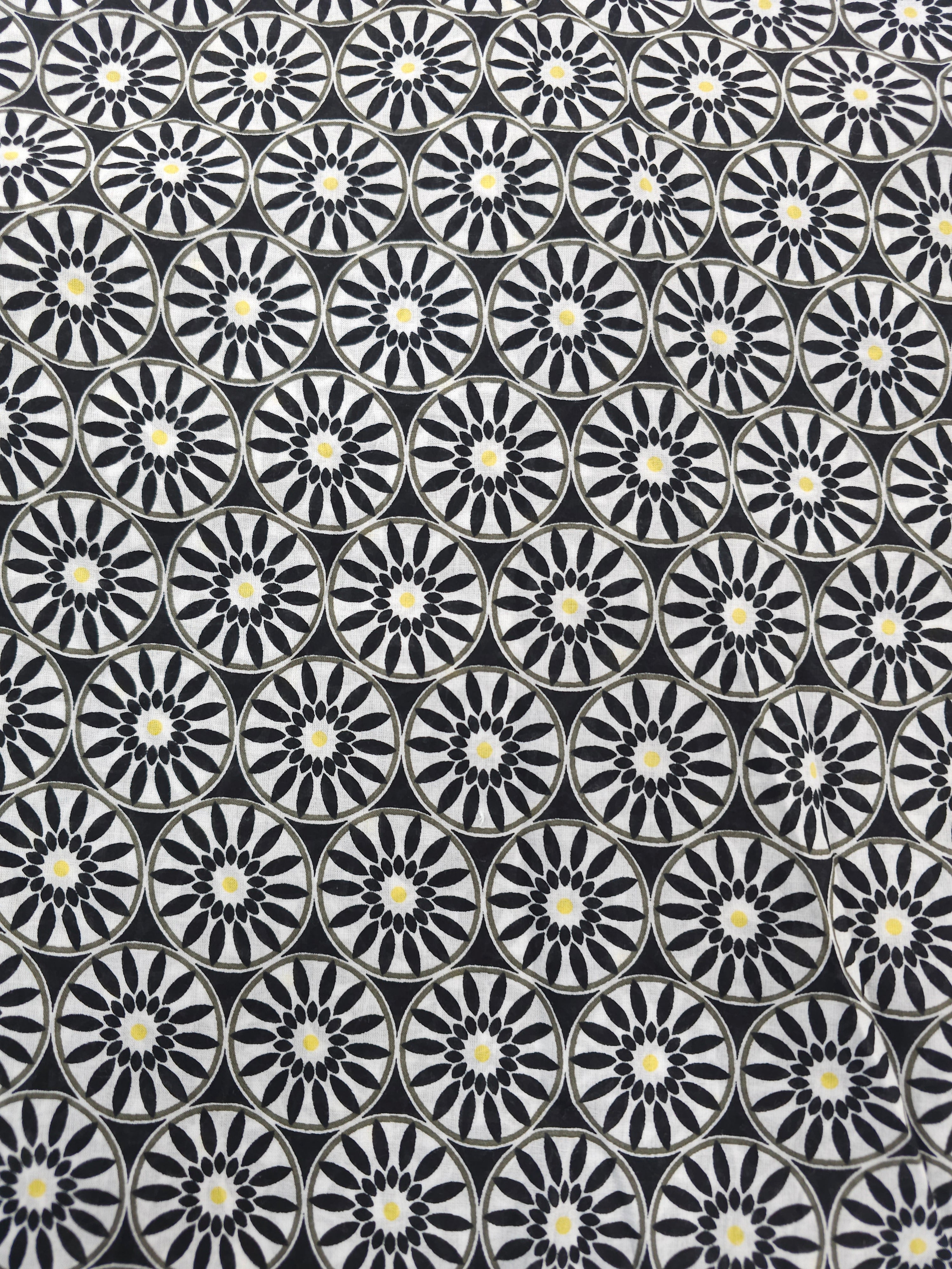 Black circle with flower Viscose- 1.5m piece