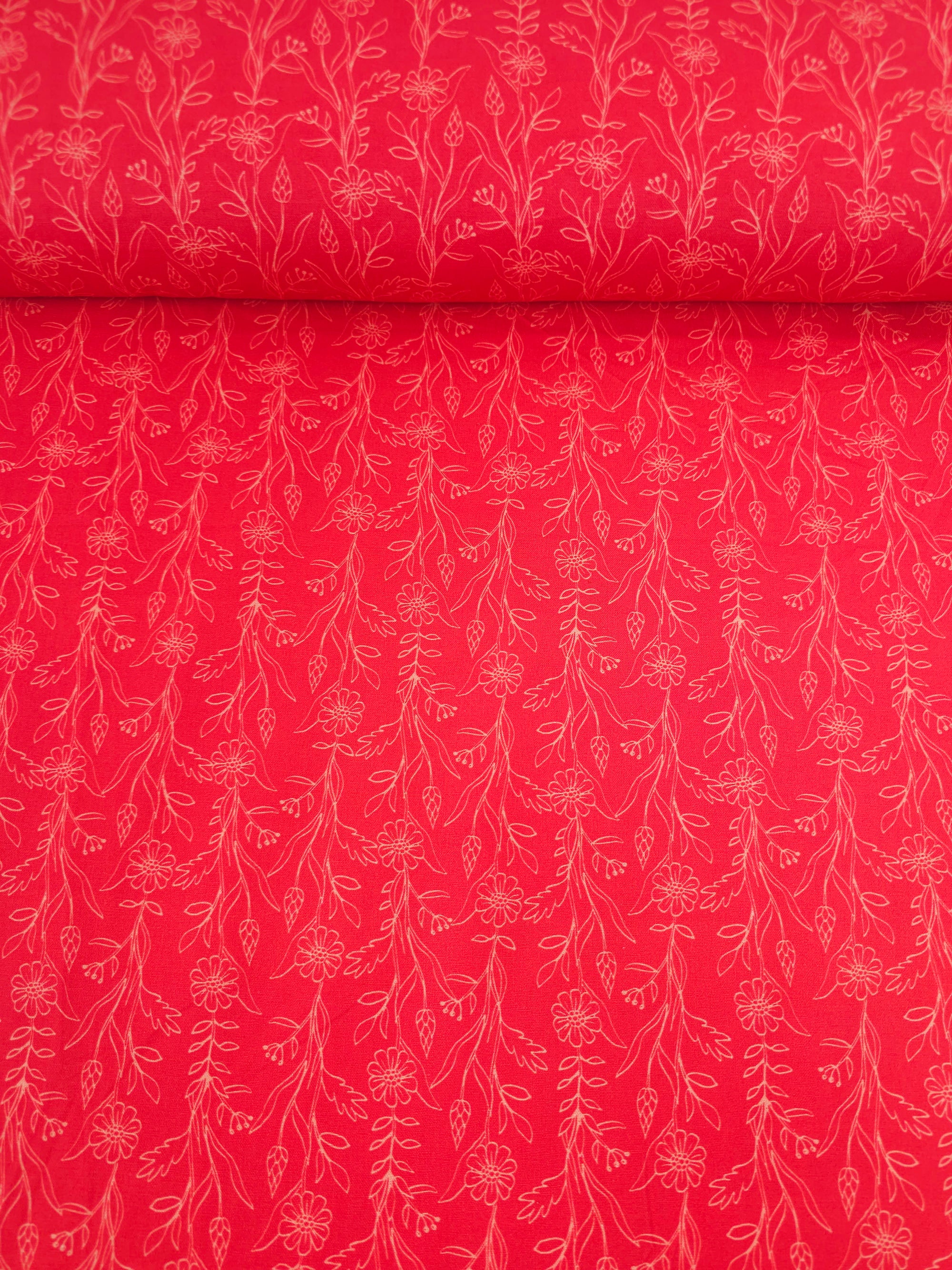 Red Sketch Floral Twine 100% Cotton
