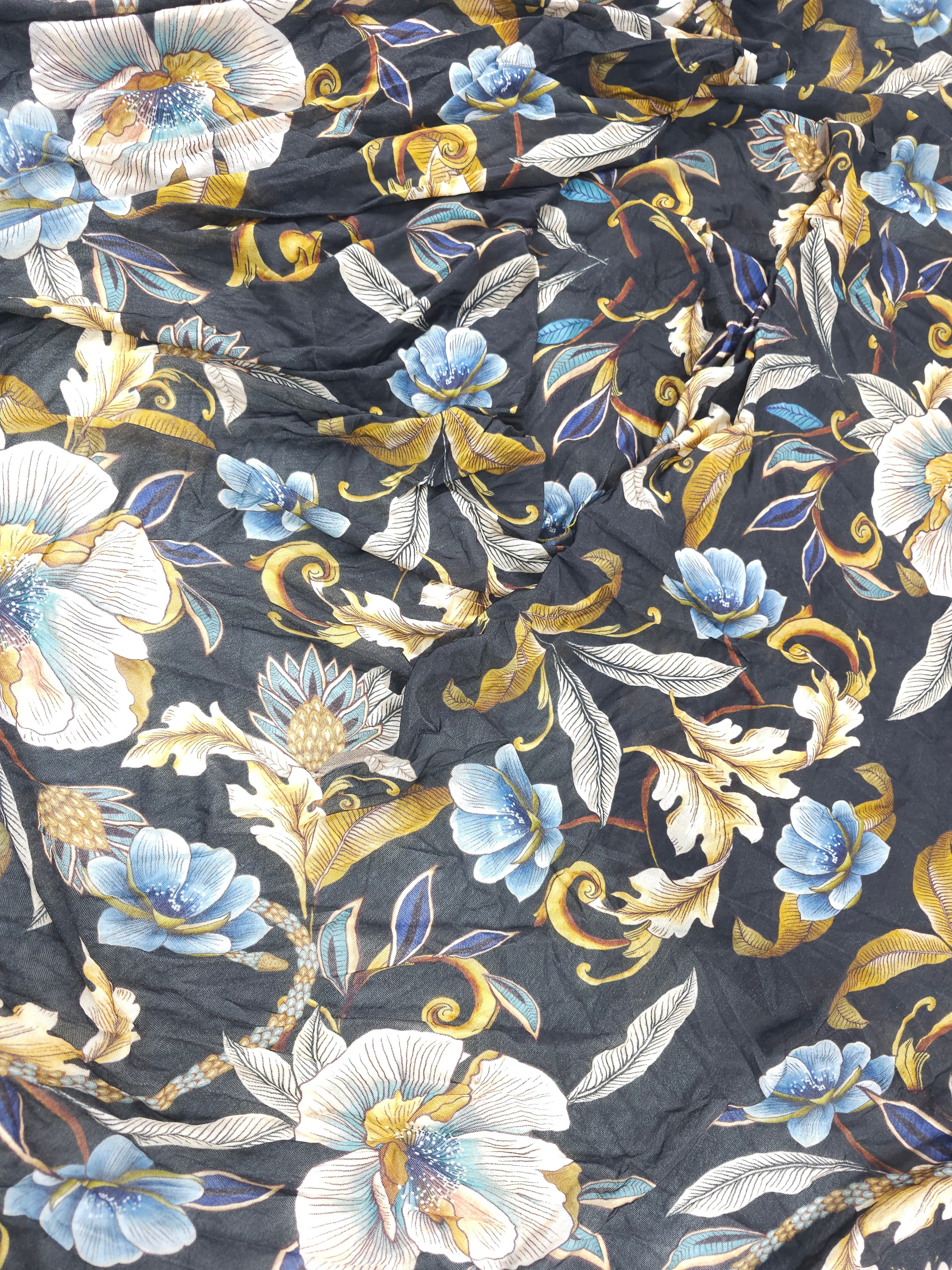 Traditional golden blue flower Rayan jersey- 2m piece