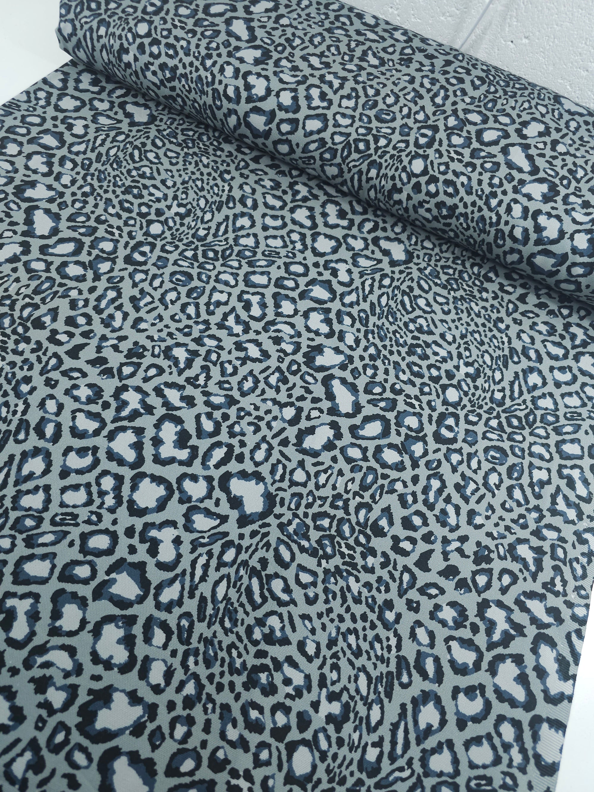 Bluey Grey Irregular Leopard Canvas Cotton