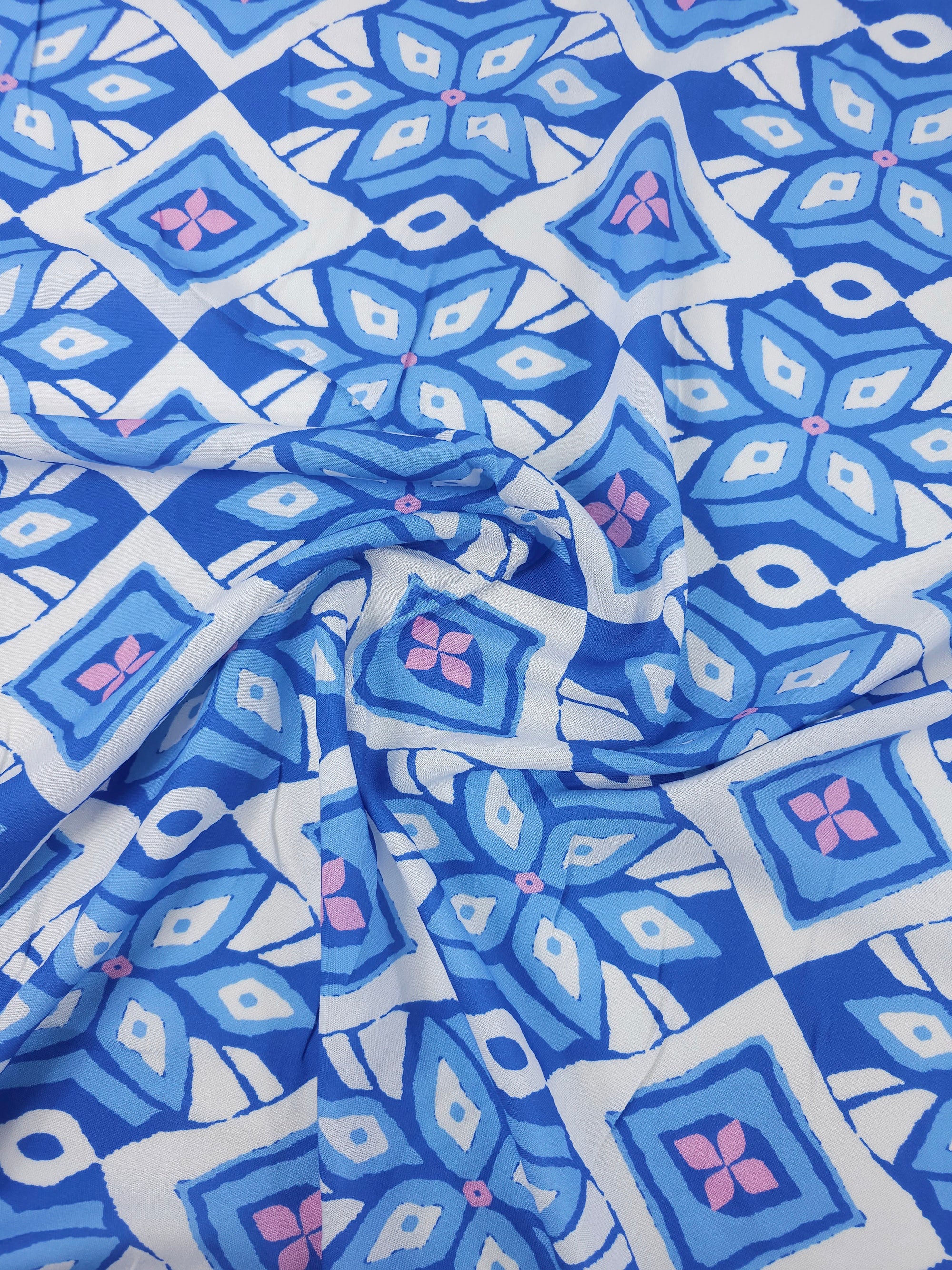 Blue/Pink Geometric Diamond Viscose Challis