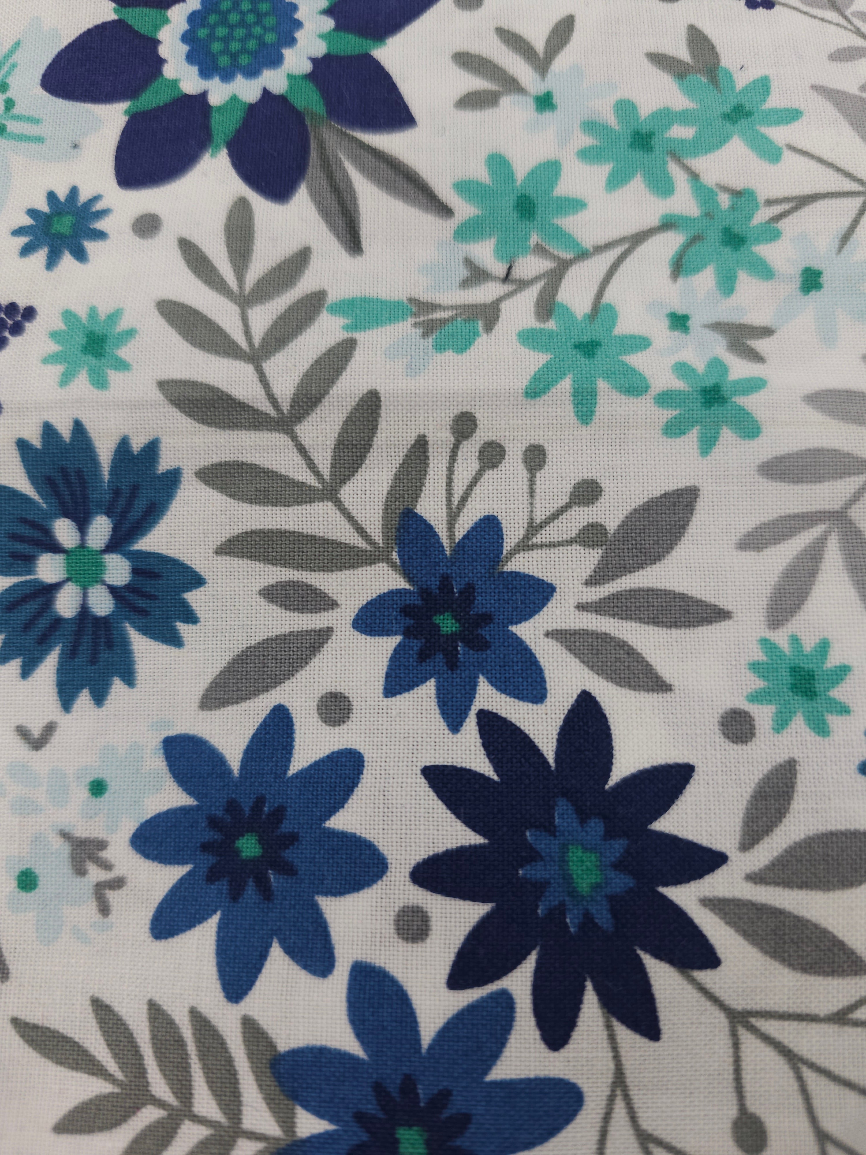 Grey and blue floral Cotton- 1.2m piece