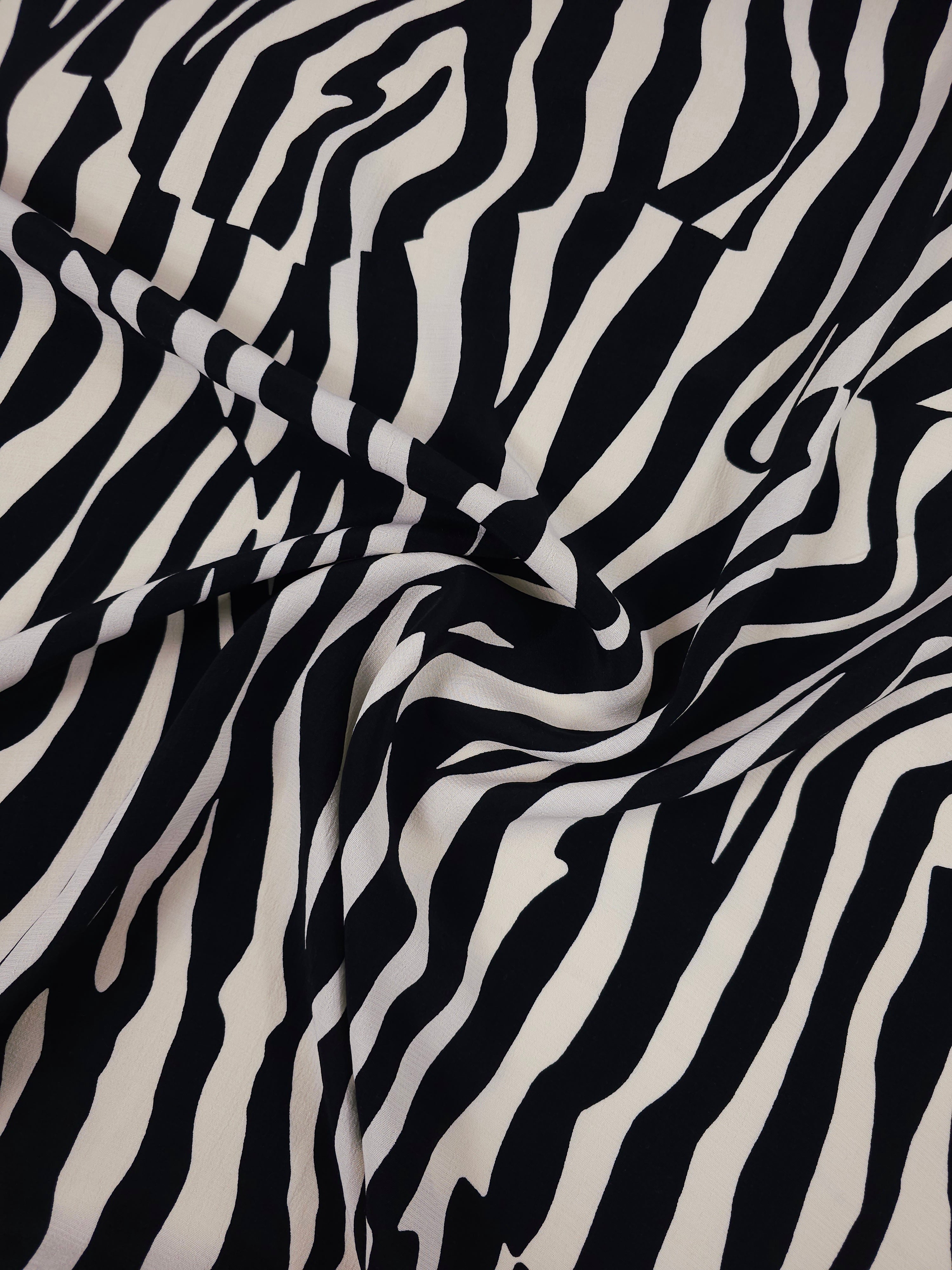 Black/Cream Abstract Zebra Viscose Crepe