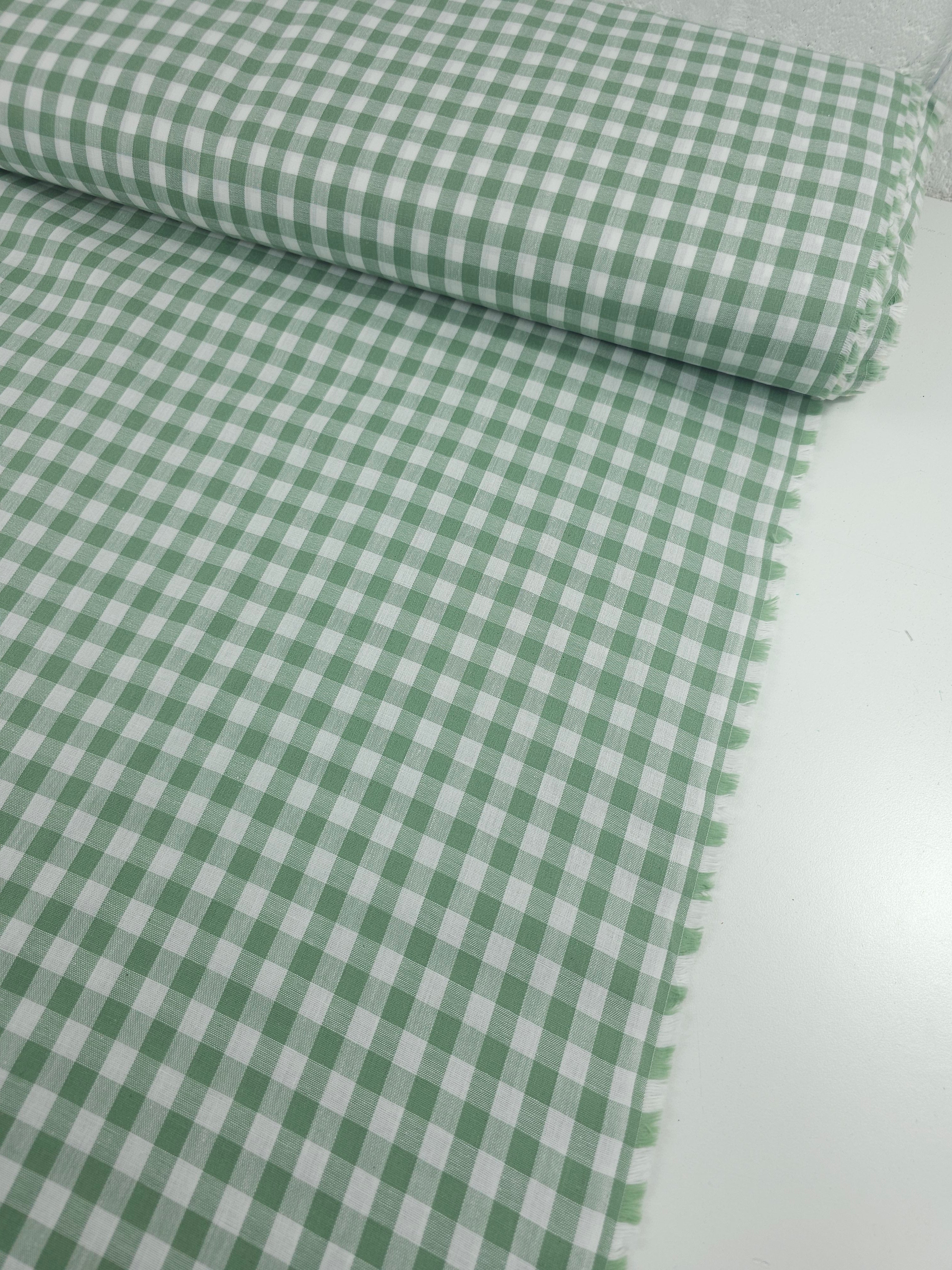 Sage Green Gingham 100% Cotton 55"