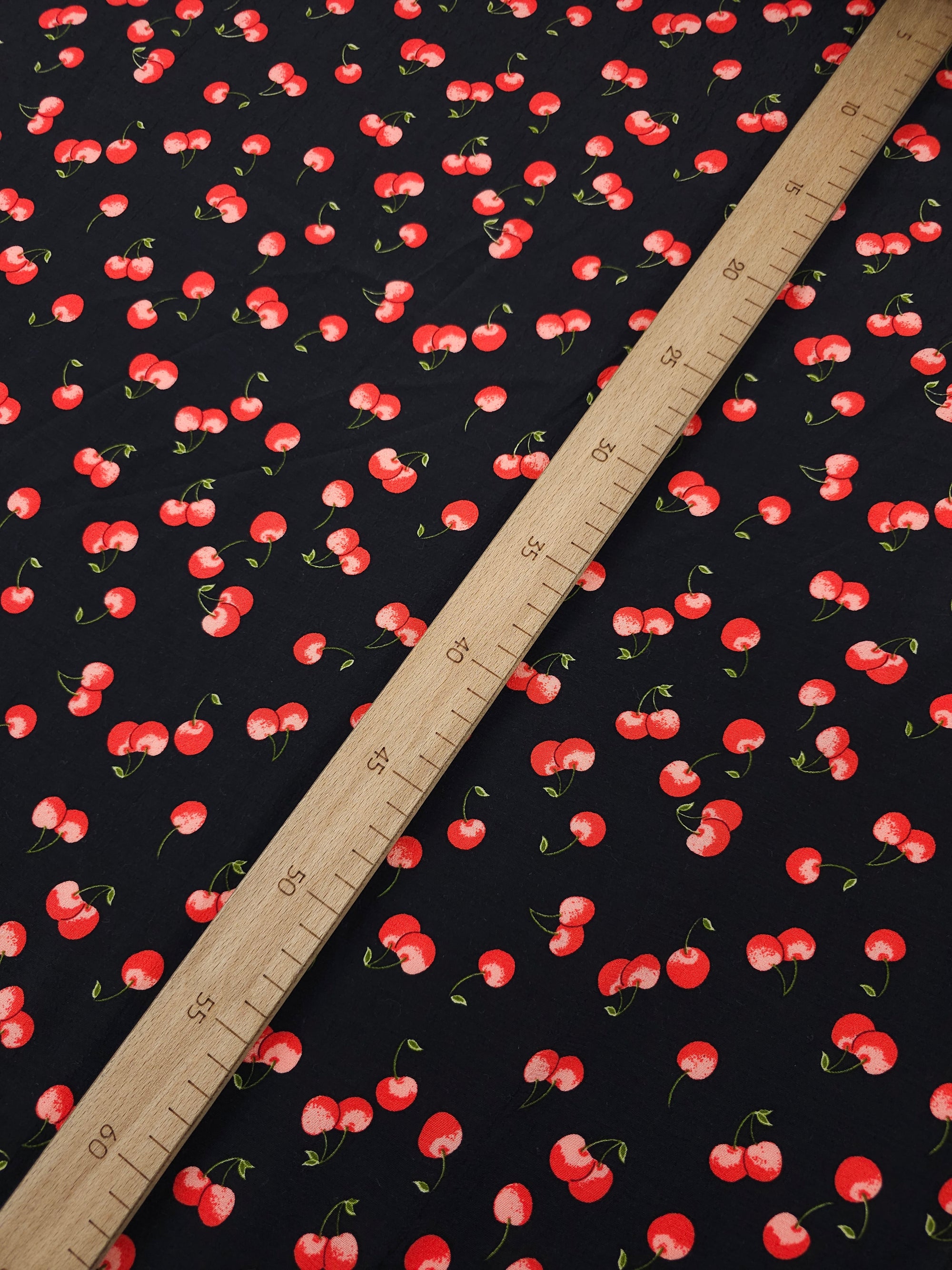 Red/Black Floating Cherry Mania Viscose Crepe
