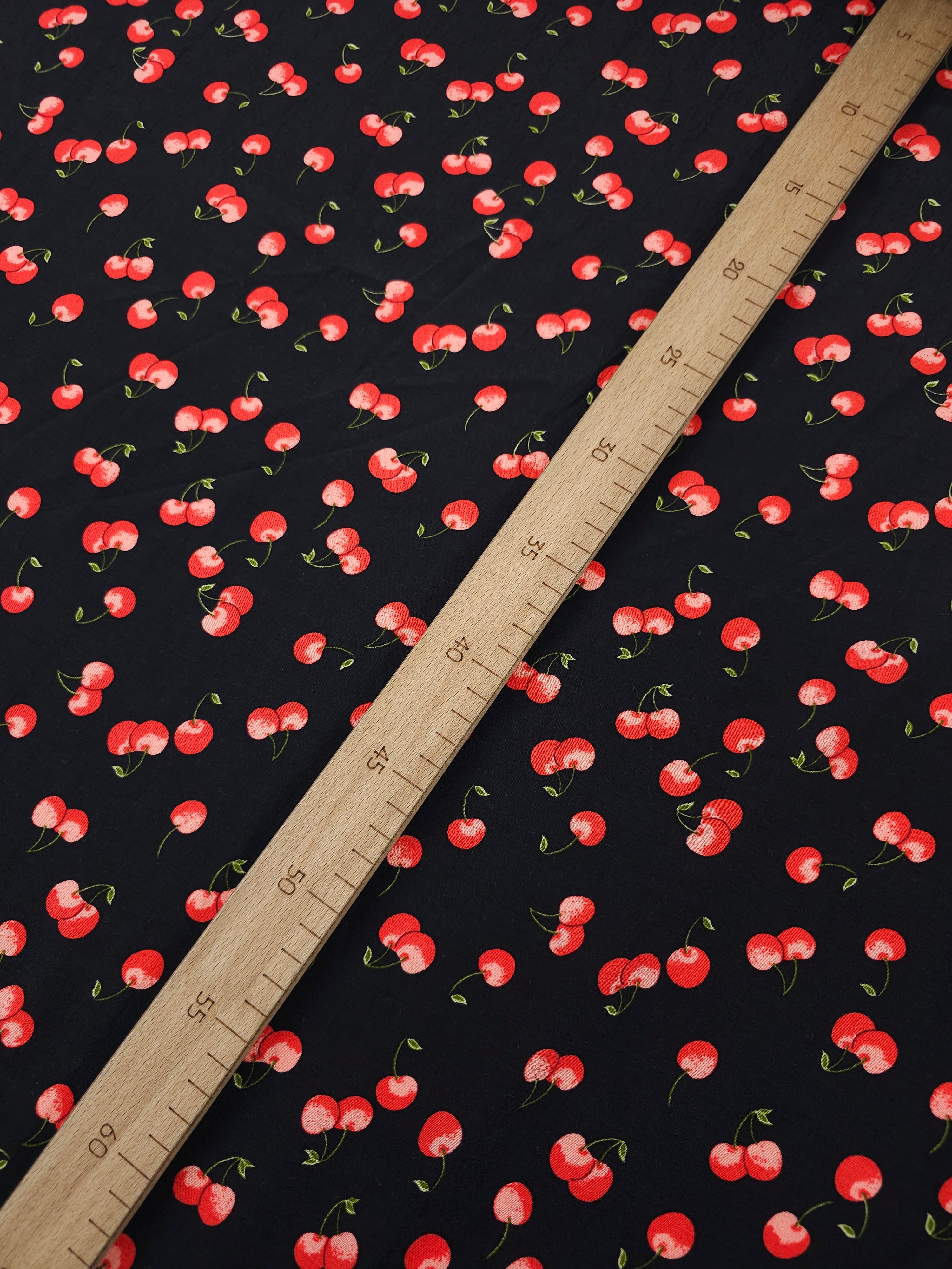 Red/Black Floating Cherry Mania Viscose Crepe