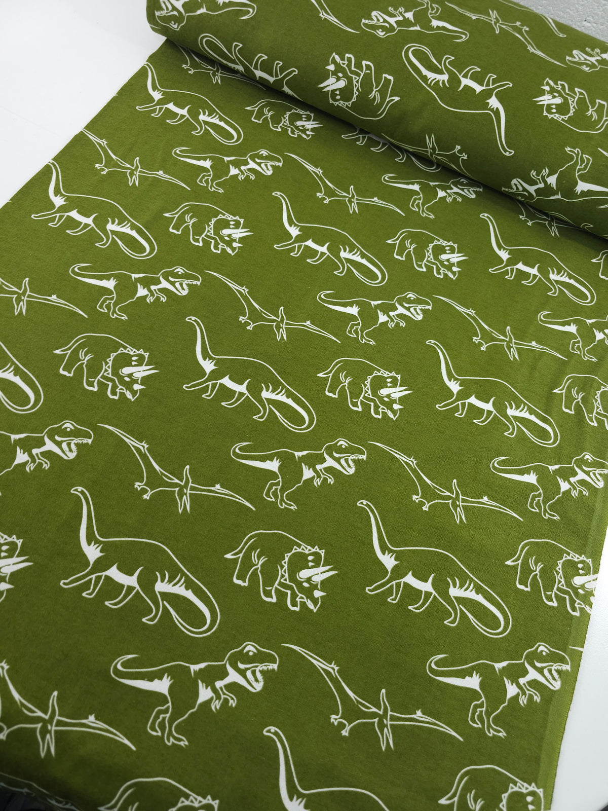 Olive Green Dino Lightweight Flannel Cotton