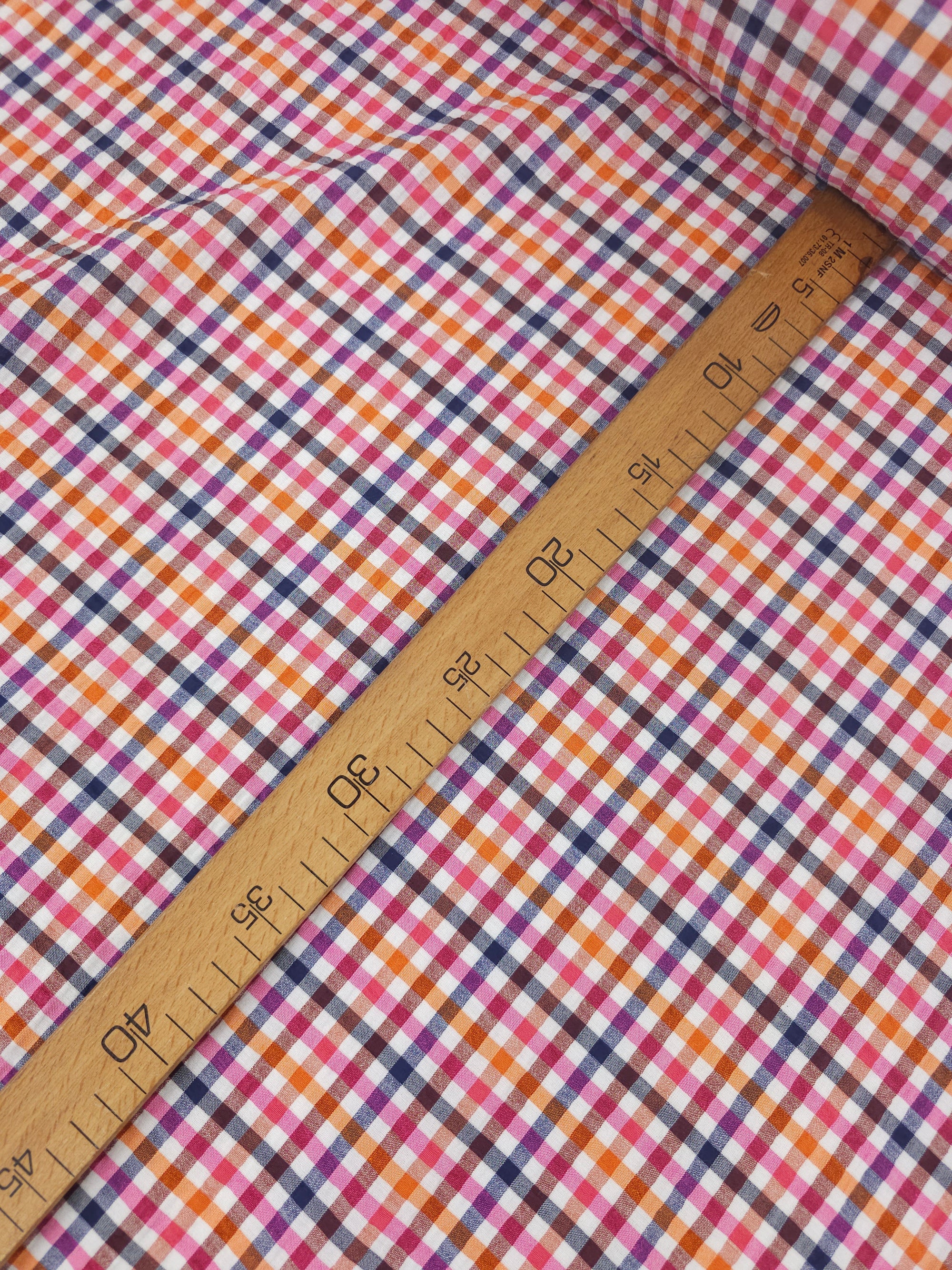 Orange/Pink/Navy Gingham Crinkle Cotton
