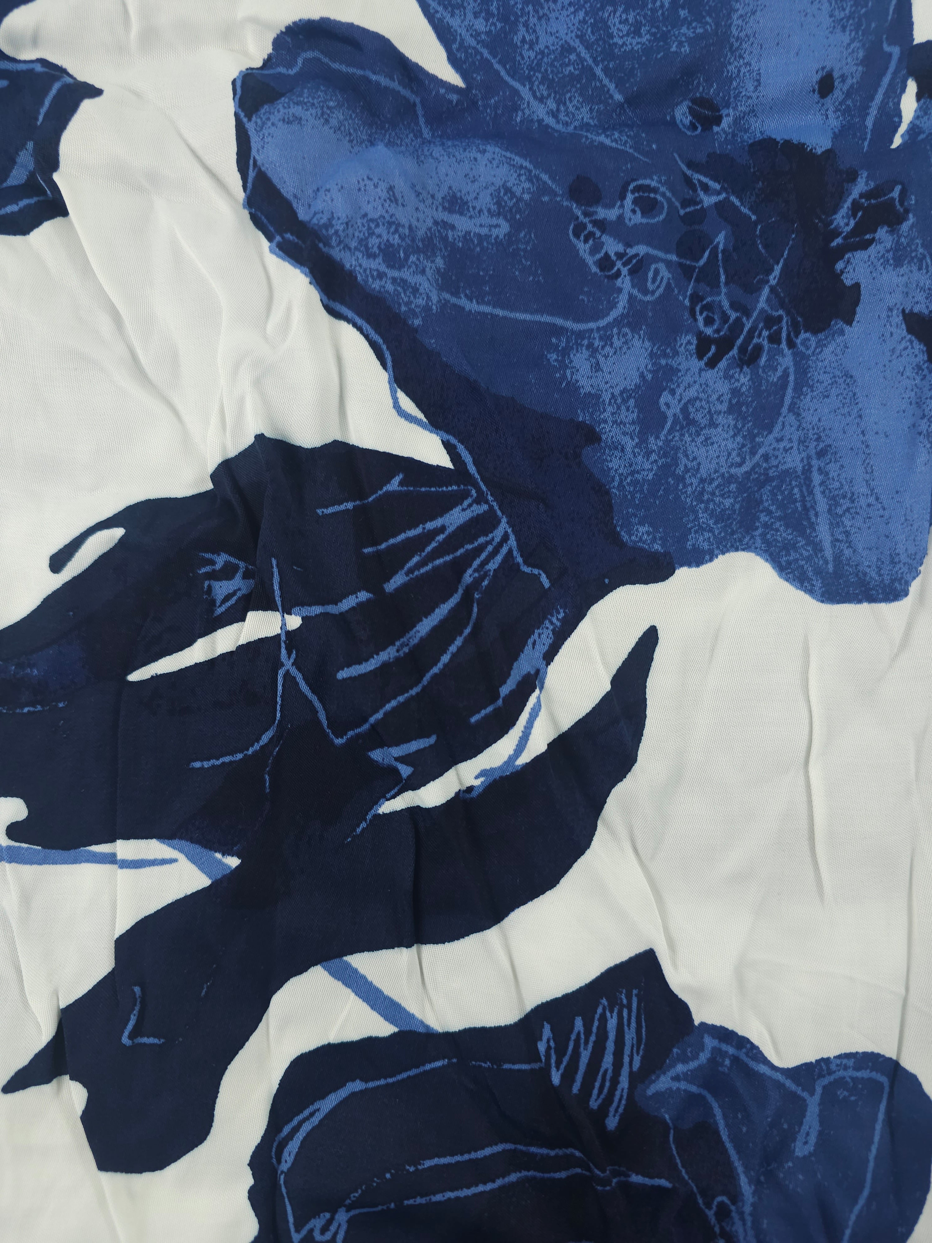 Blue flower Viscose sateen- 1.3m piece
