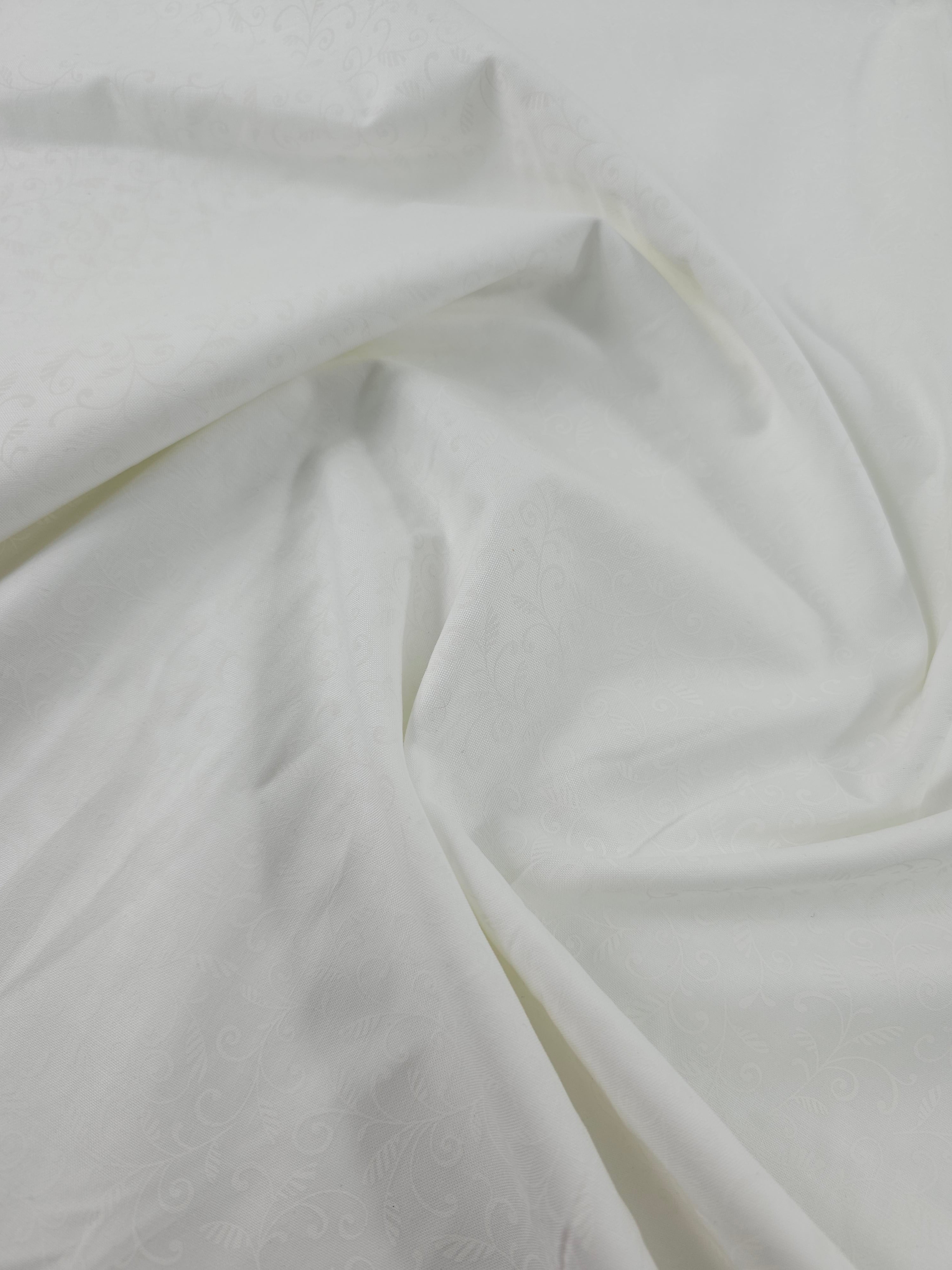 Swirly Leaf Vine White On White Tonal 100% Cotton