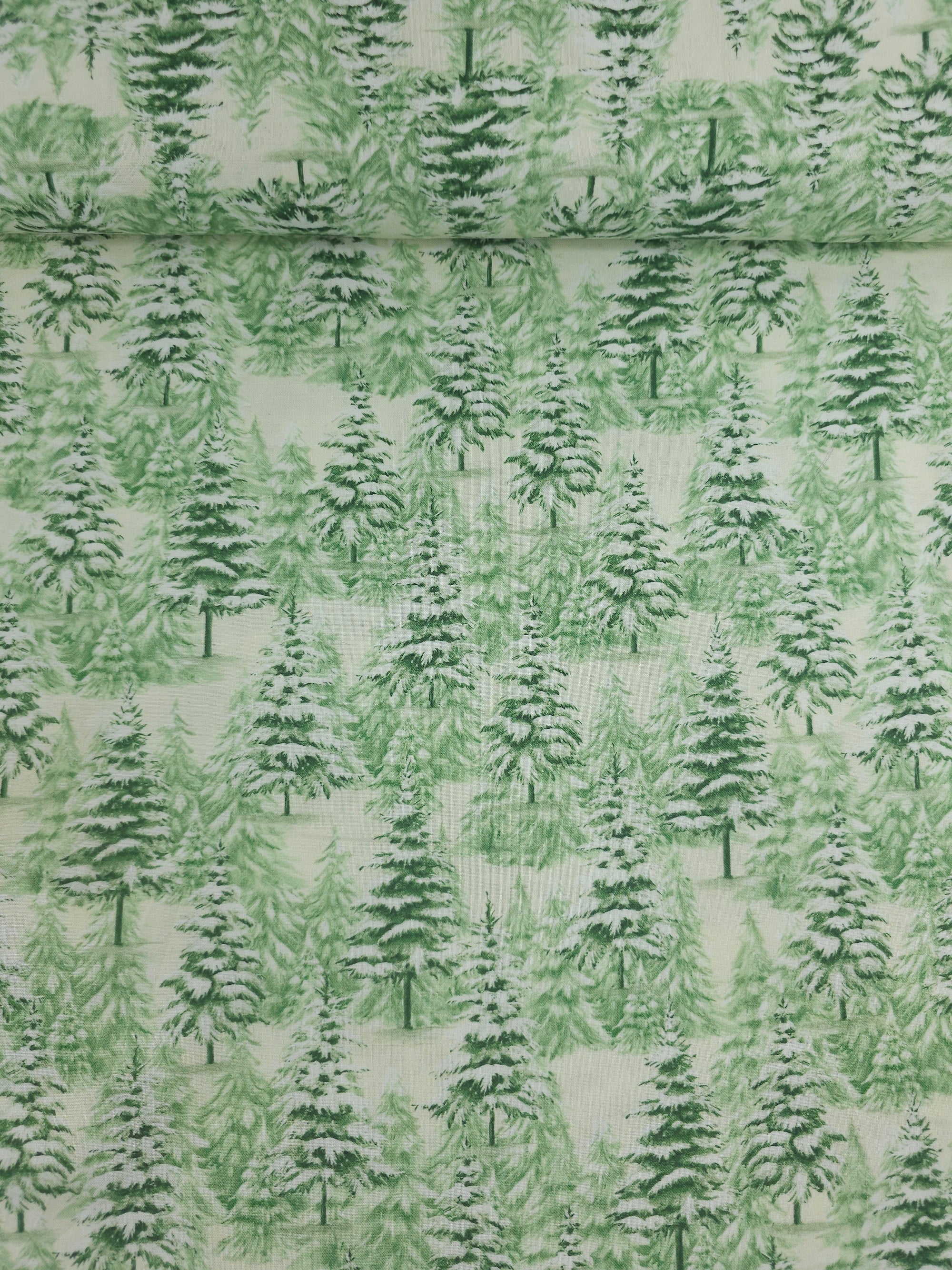 Frosty Green Christmas Trees 100% Cotton