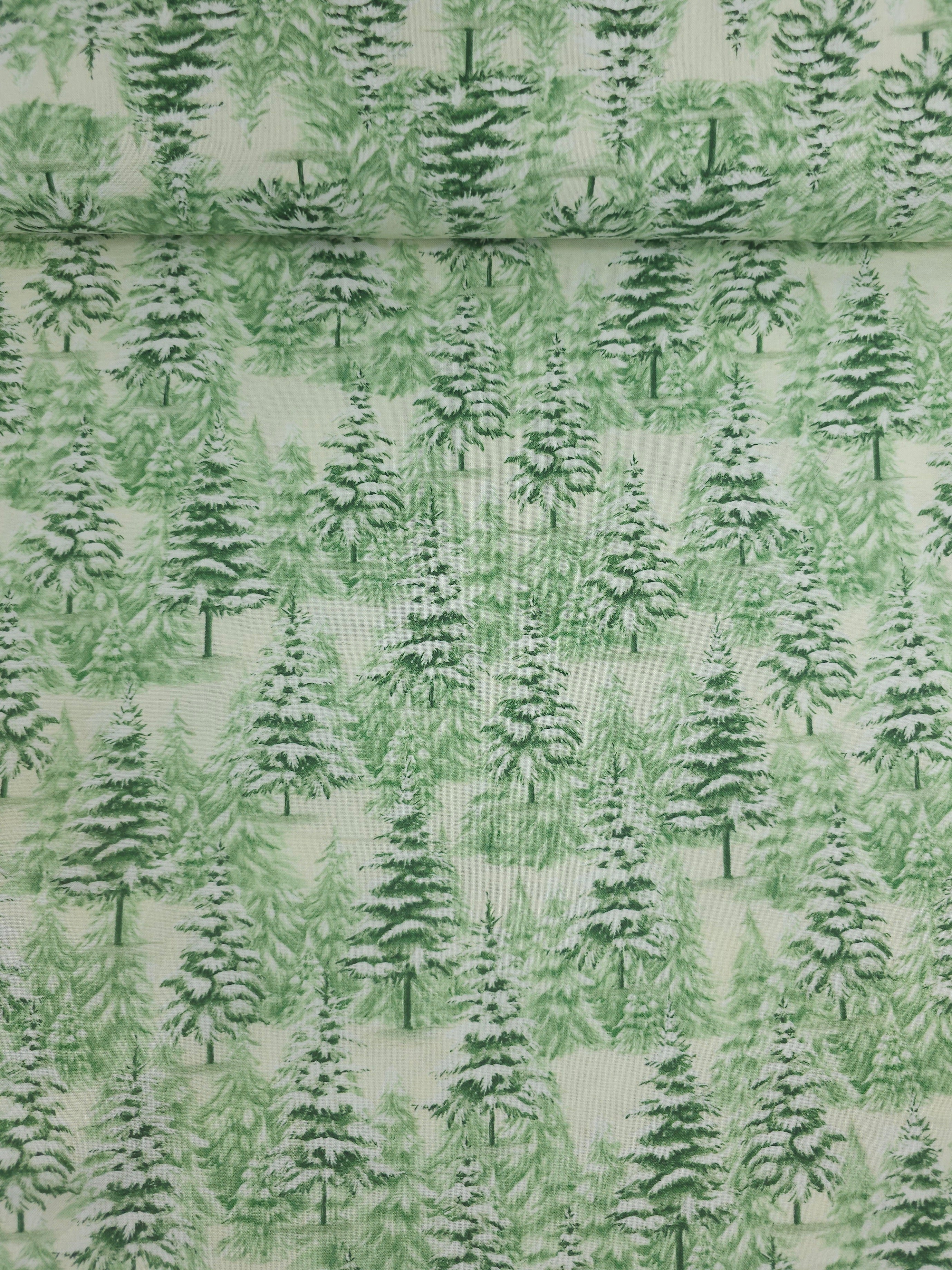 Frosty Green Christmas Trees 100% Cotton