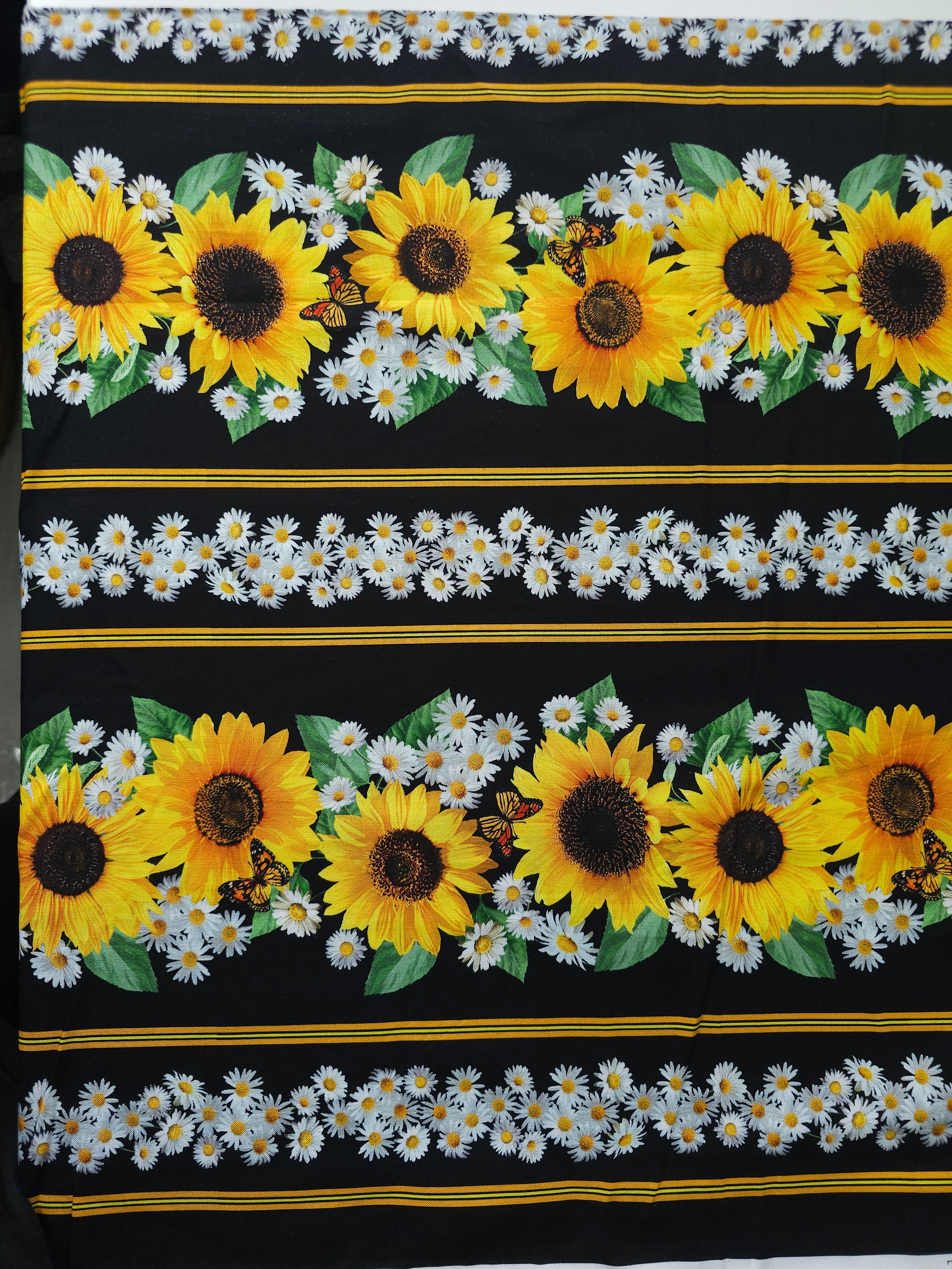 Sunflower Daisy Large Panel Stripe 100% Cotton