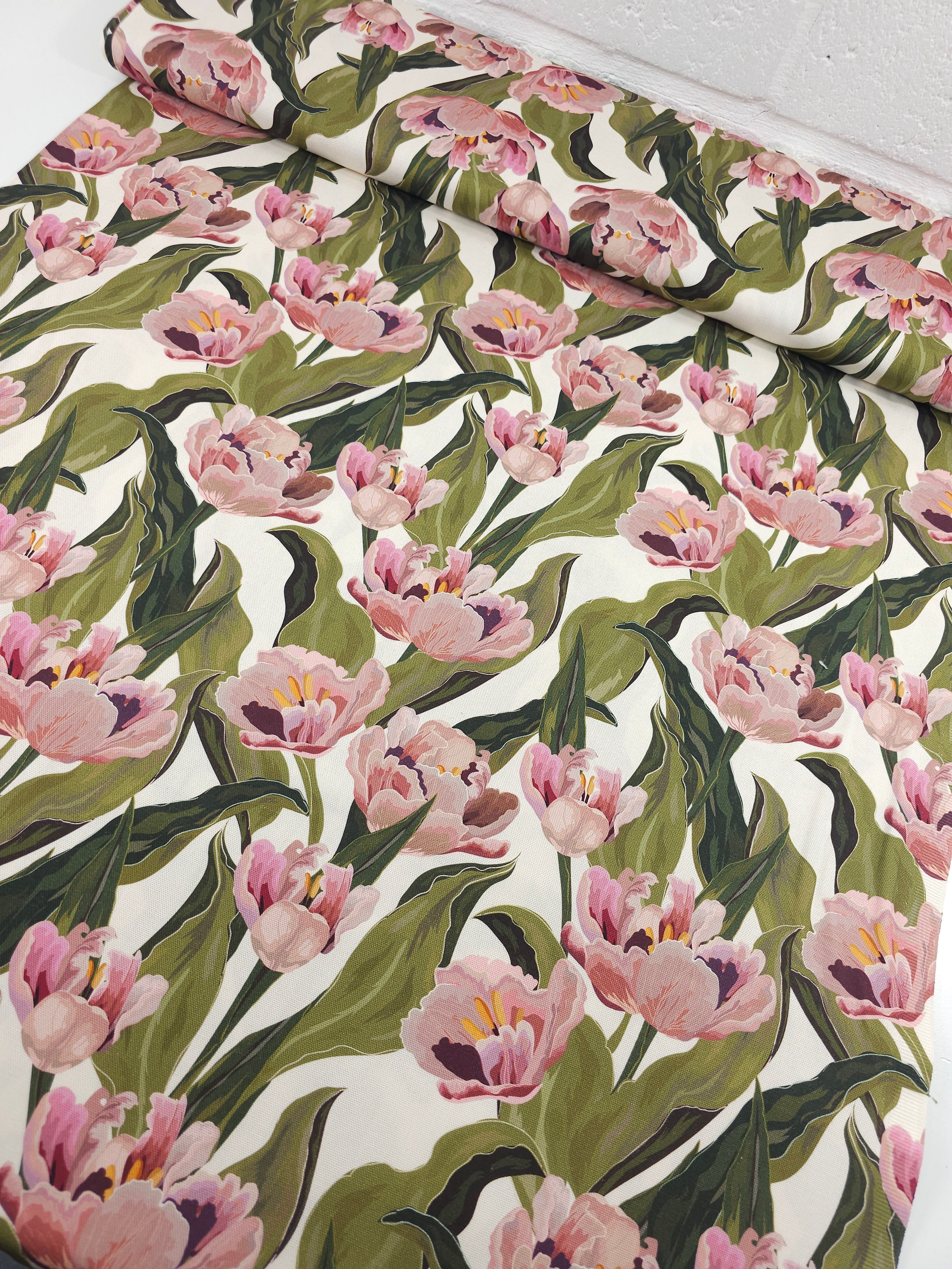 Midsummer Tulip Floral Vine Lightweight Canvas Cotton