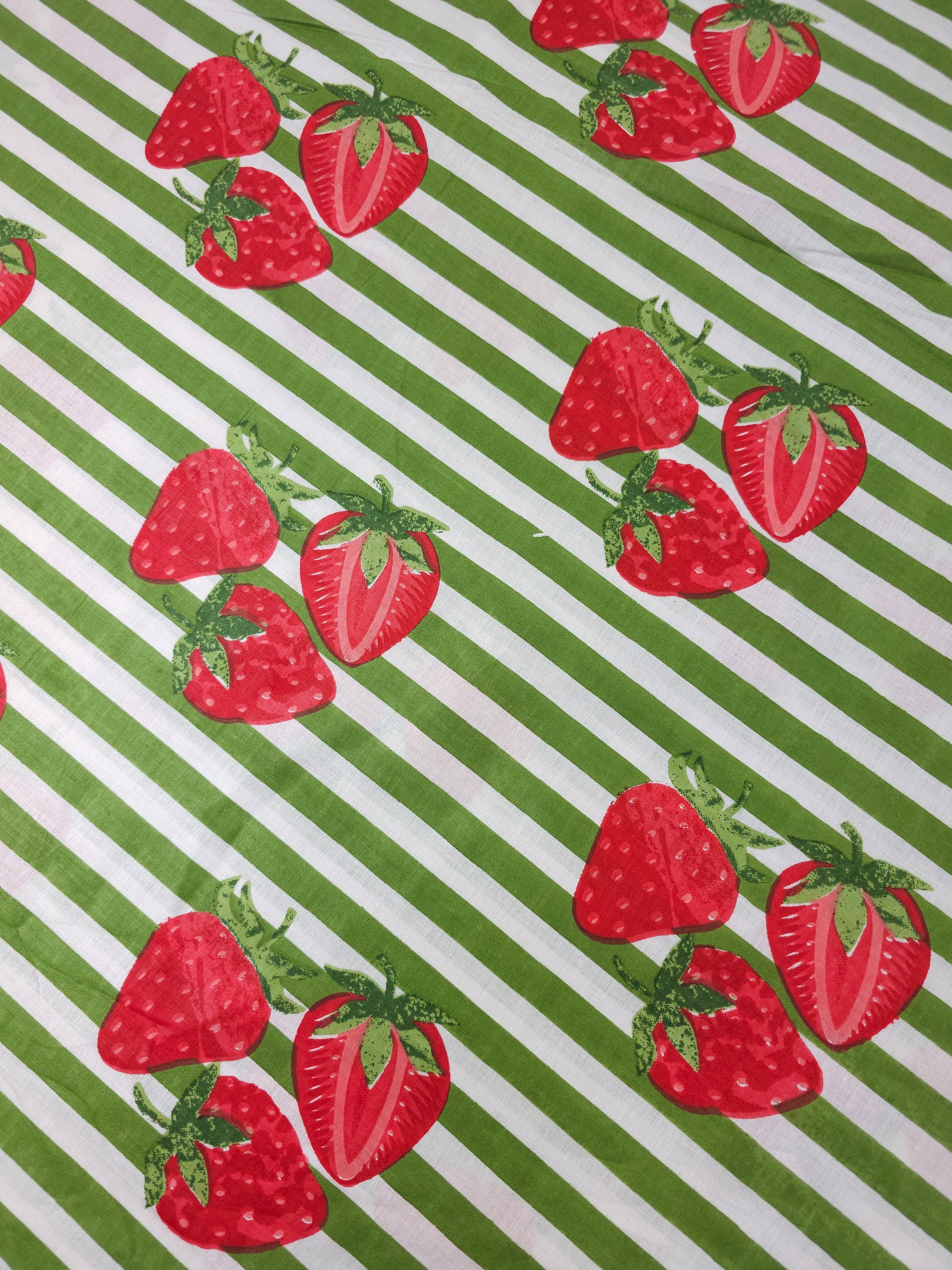 Green Strawberry Stripe Lightweight Cambric Cotton