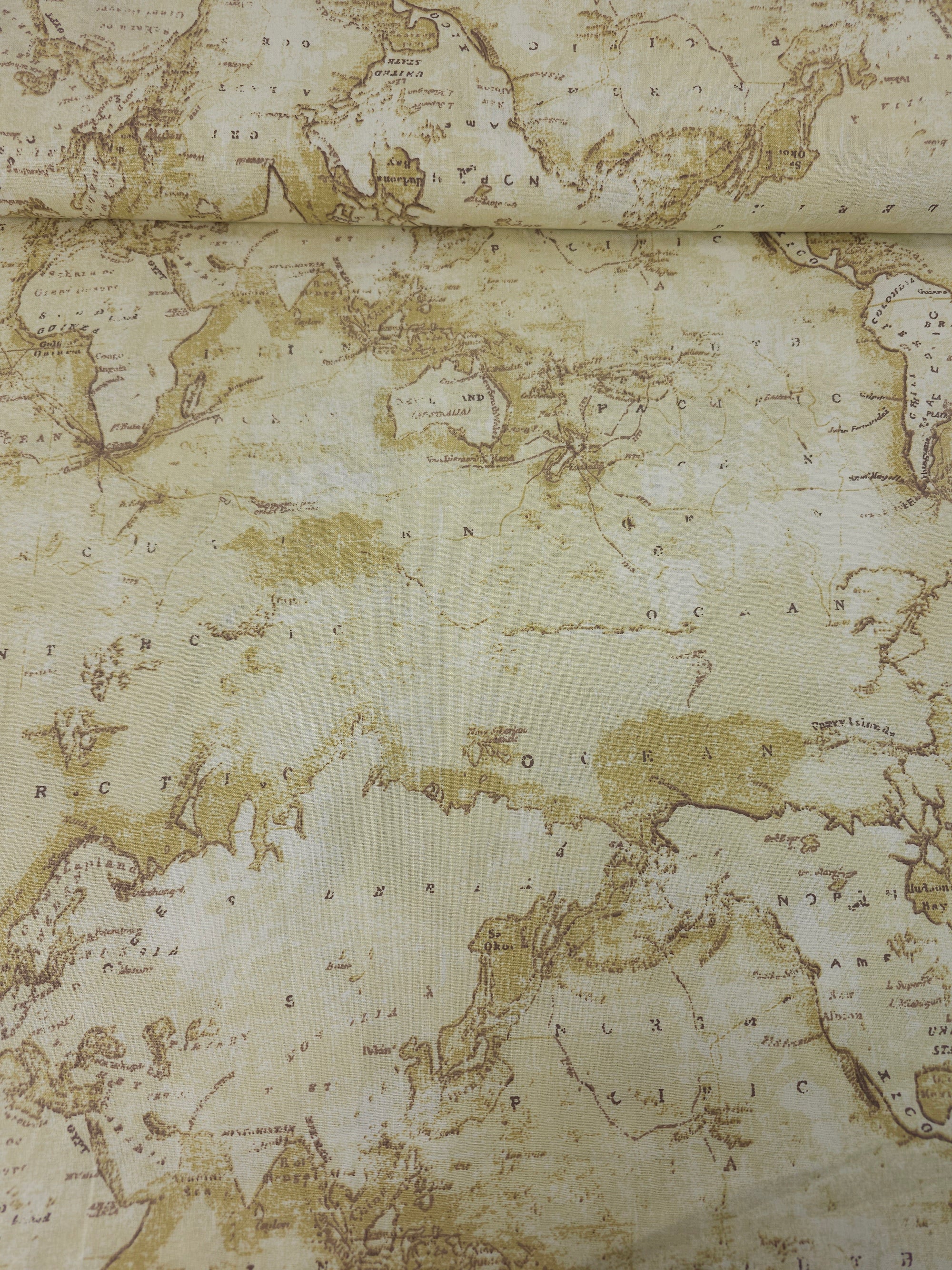 Vintage Washed World Map 100% Cotton