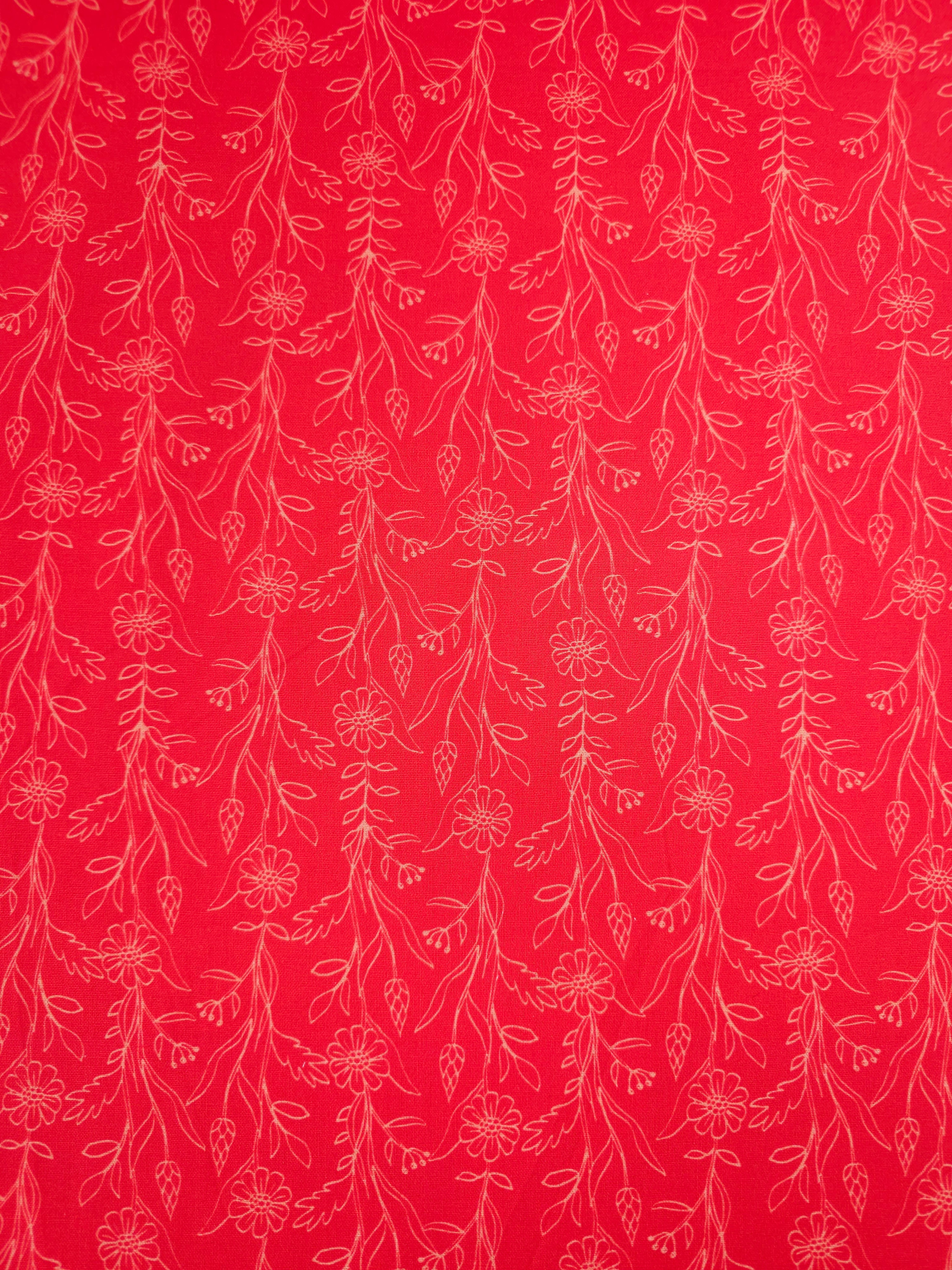 Red Sketch Floral Twine 100% Cotton