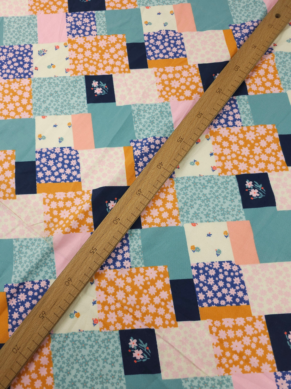 Soft Teal/Pink Patchwork Cotton Viscose
