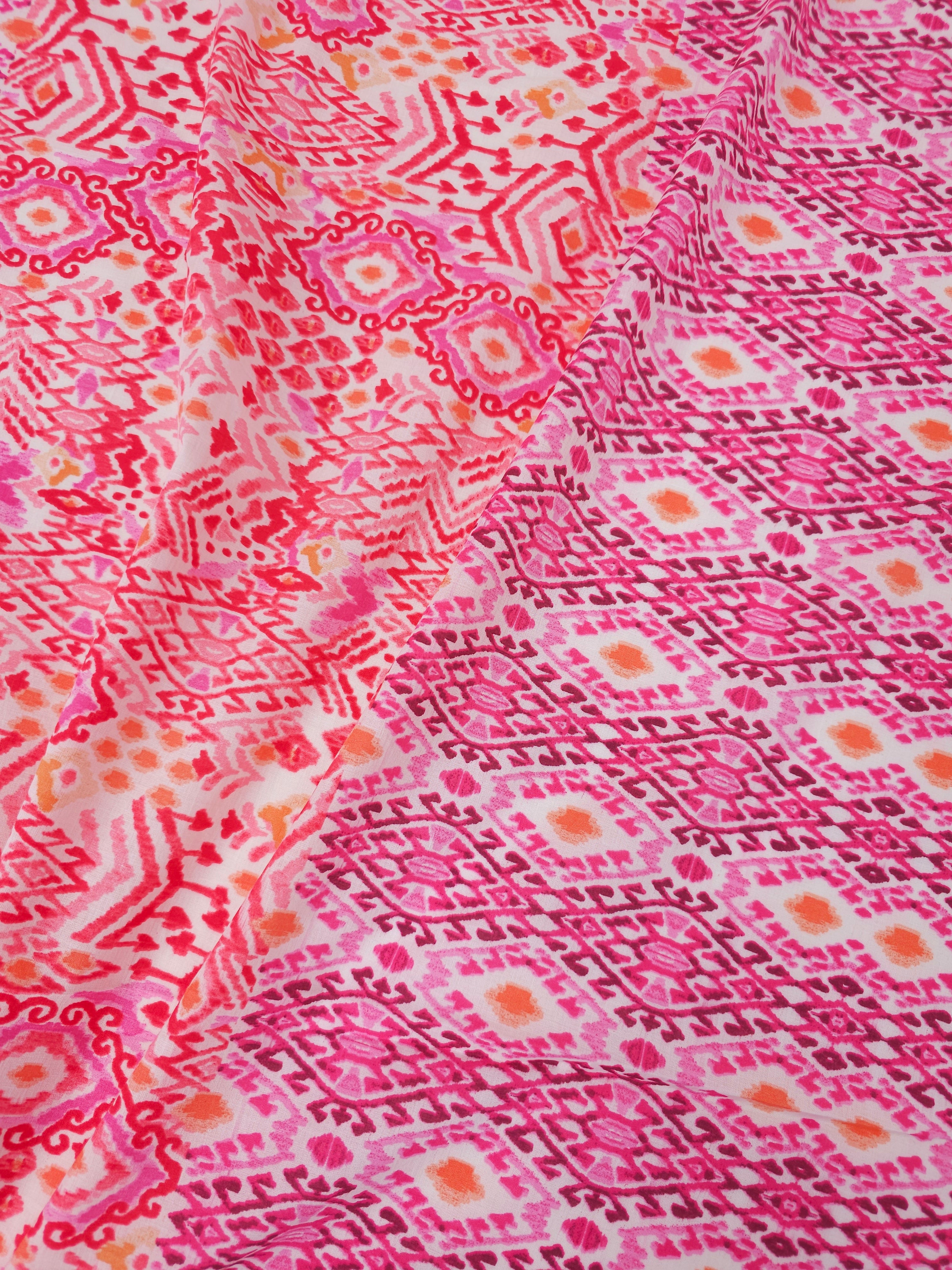 Pink Damask Panel Stripe Cotton Voile (Various Sizes)