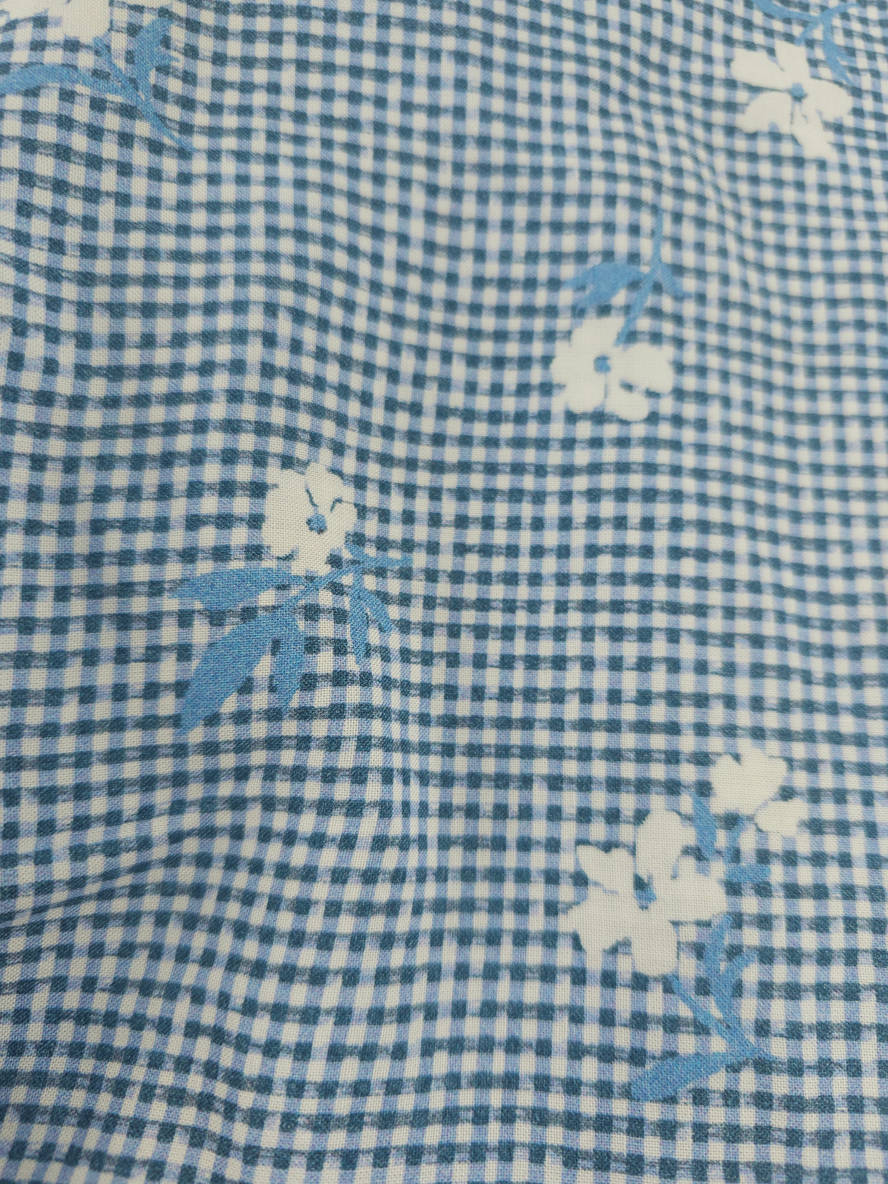 Blue flower gingham Viscose- 2m piece