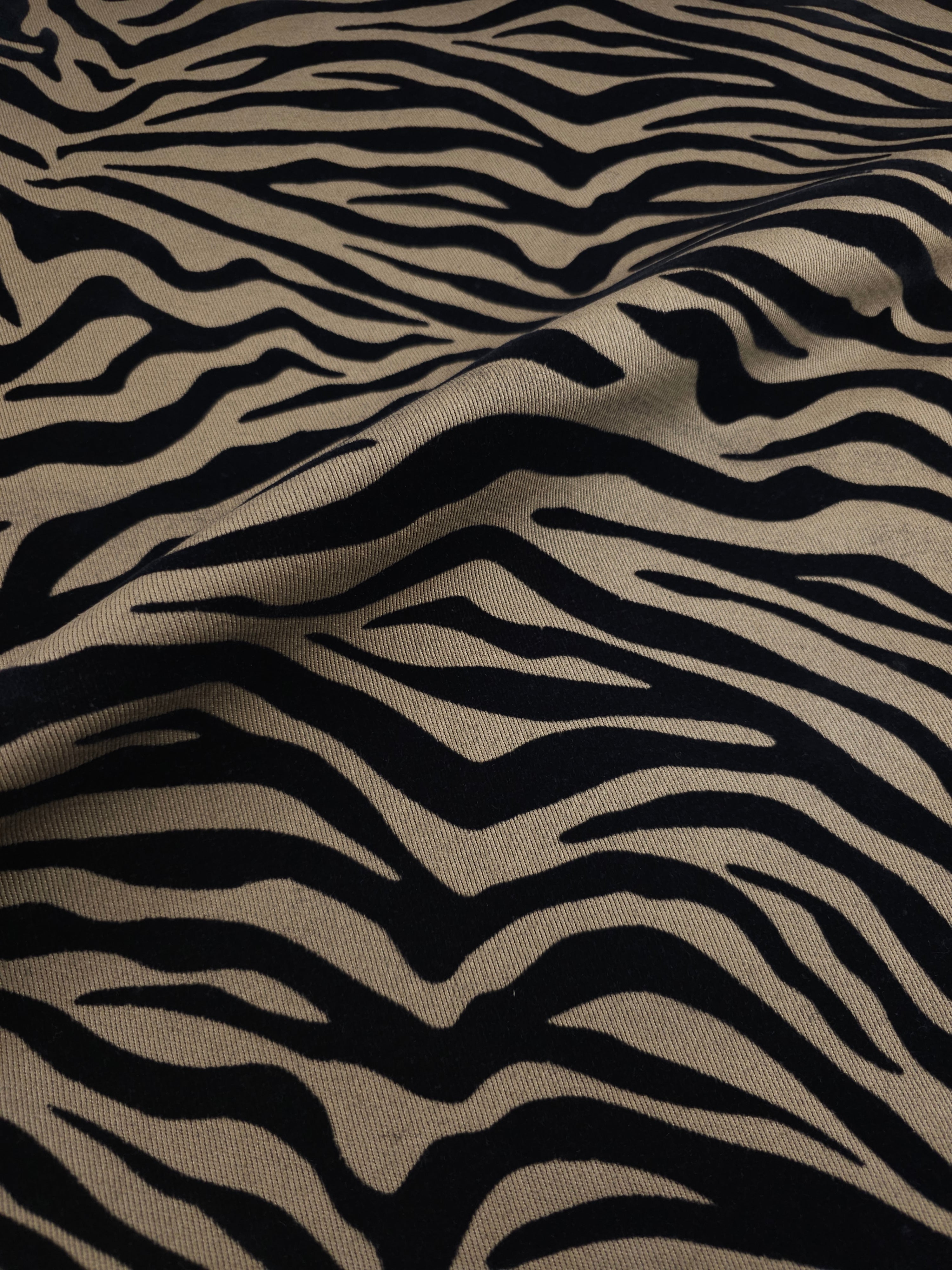 Tan Beige/Black Zebra Velvet Burnout Denim