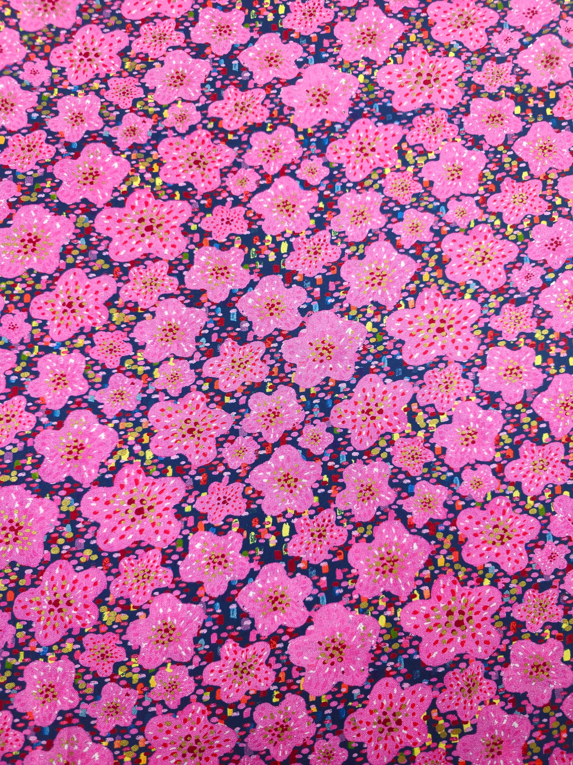 Pink/Gold Abstract Speckle Floral 100% Cotton