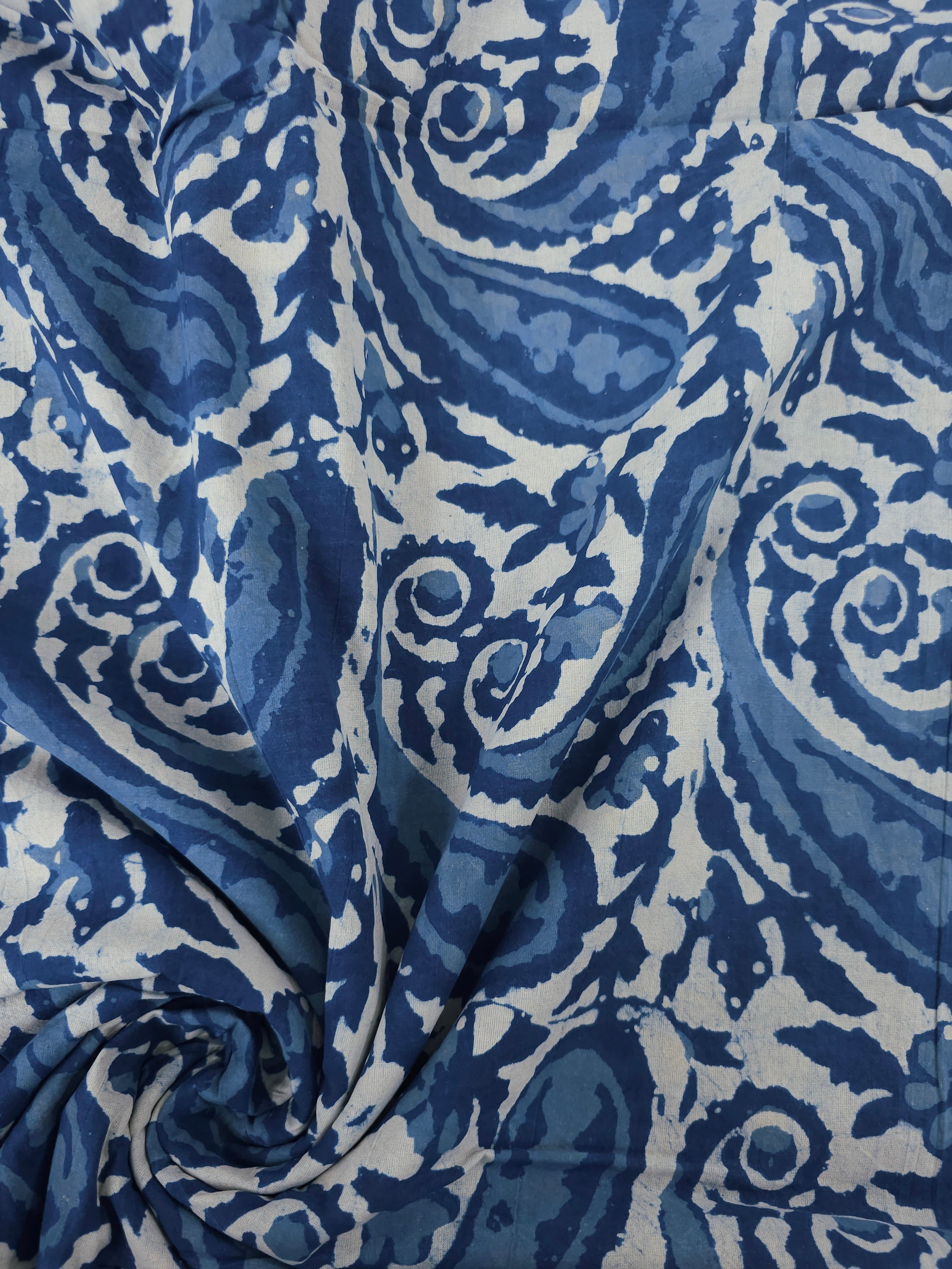Blue Abstract Paisley Block Print Cotton