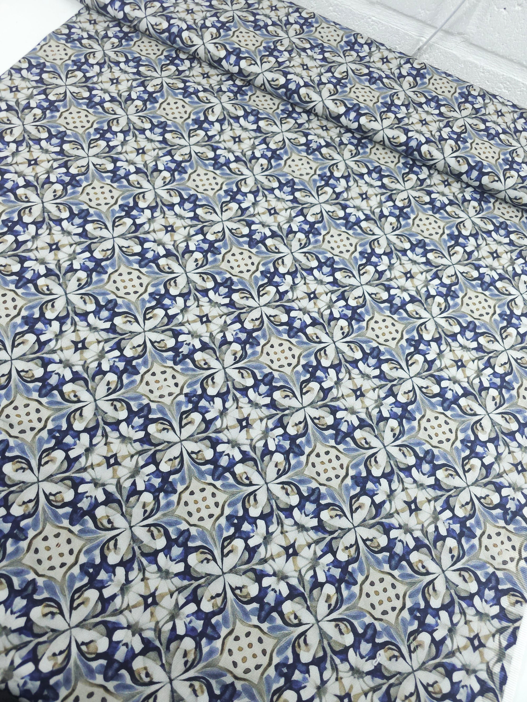 Blue Watercolour Tile Medallion Canvas Cotton