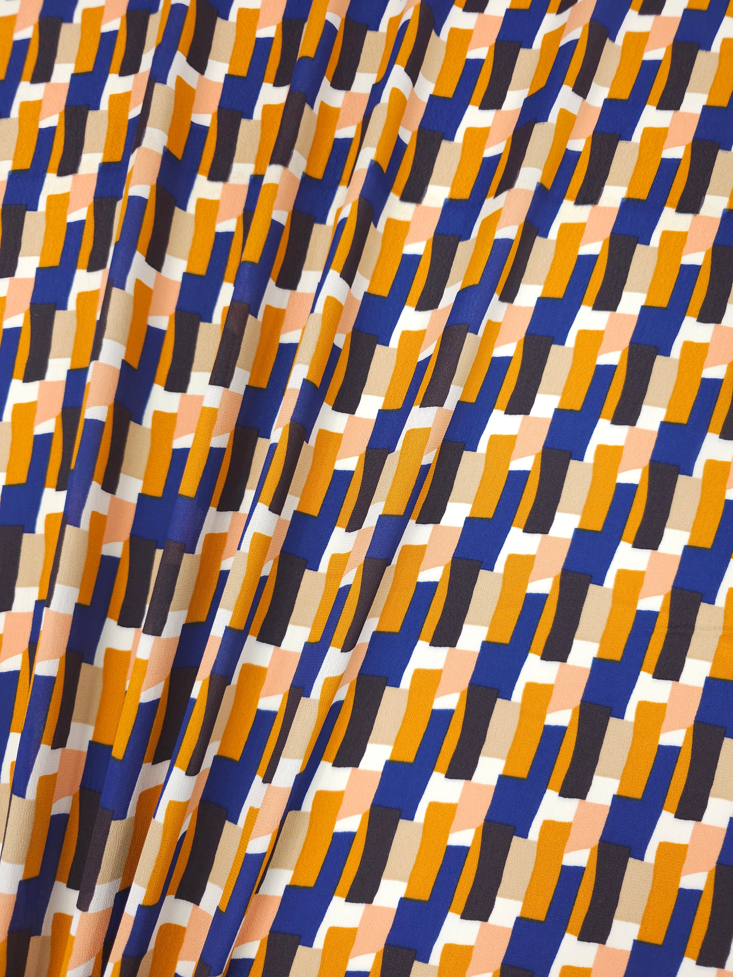 Orange/Blue Abstract Rectangle Viscose Crepe
