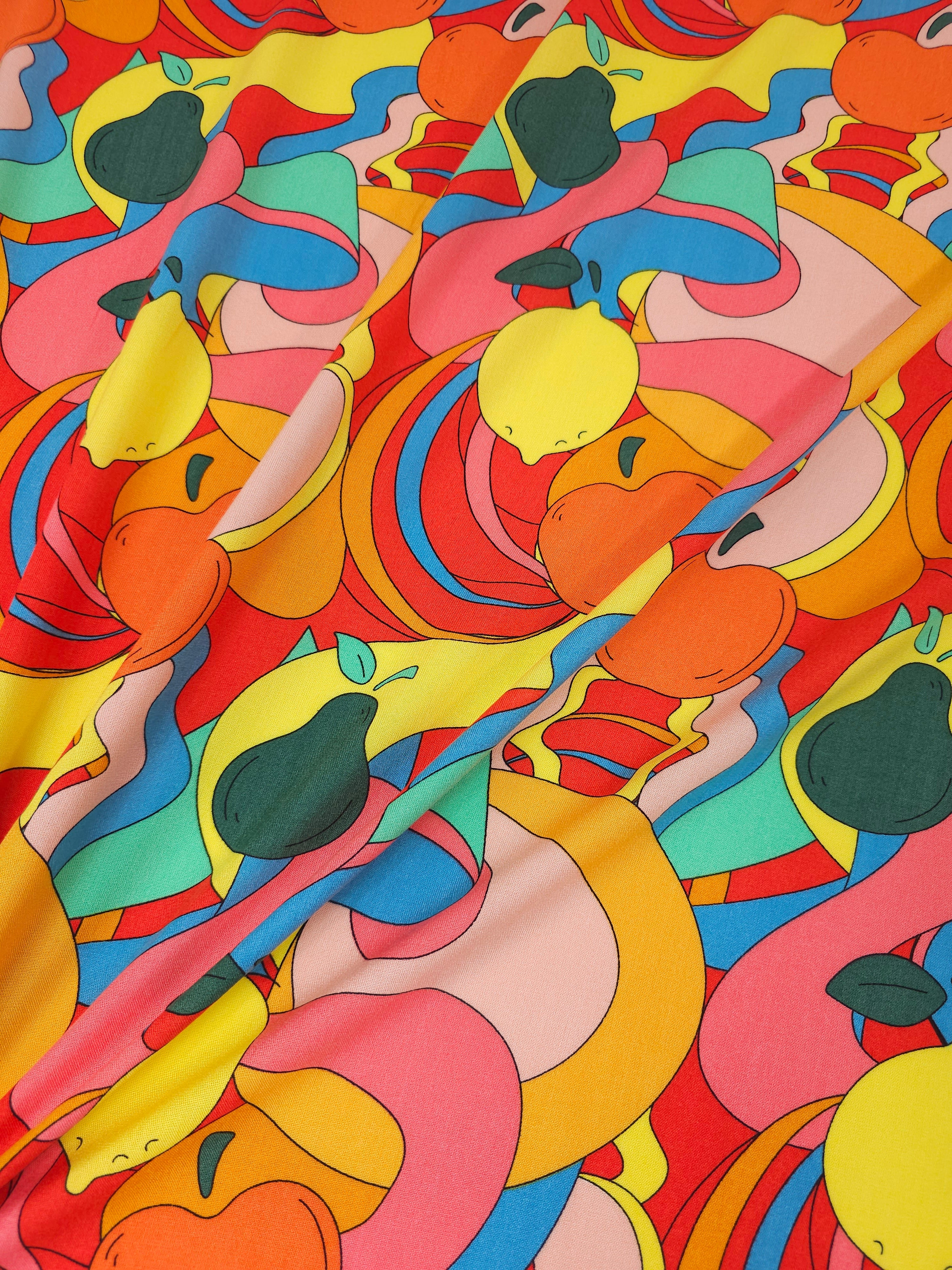 Quirky Swirl Fruit Viscose Challis