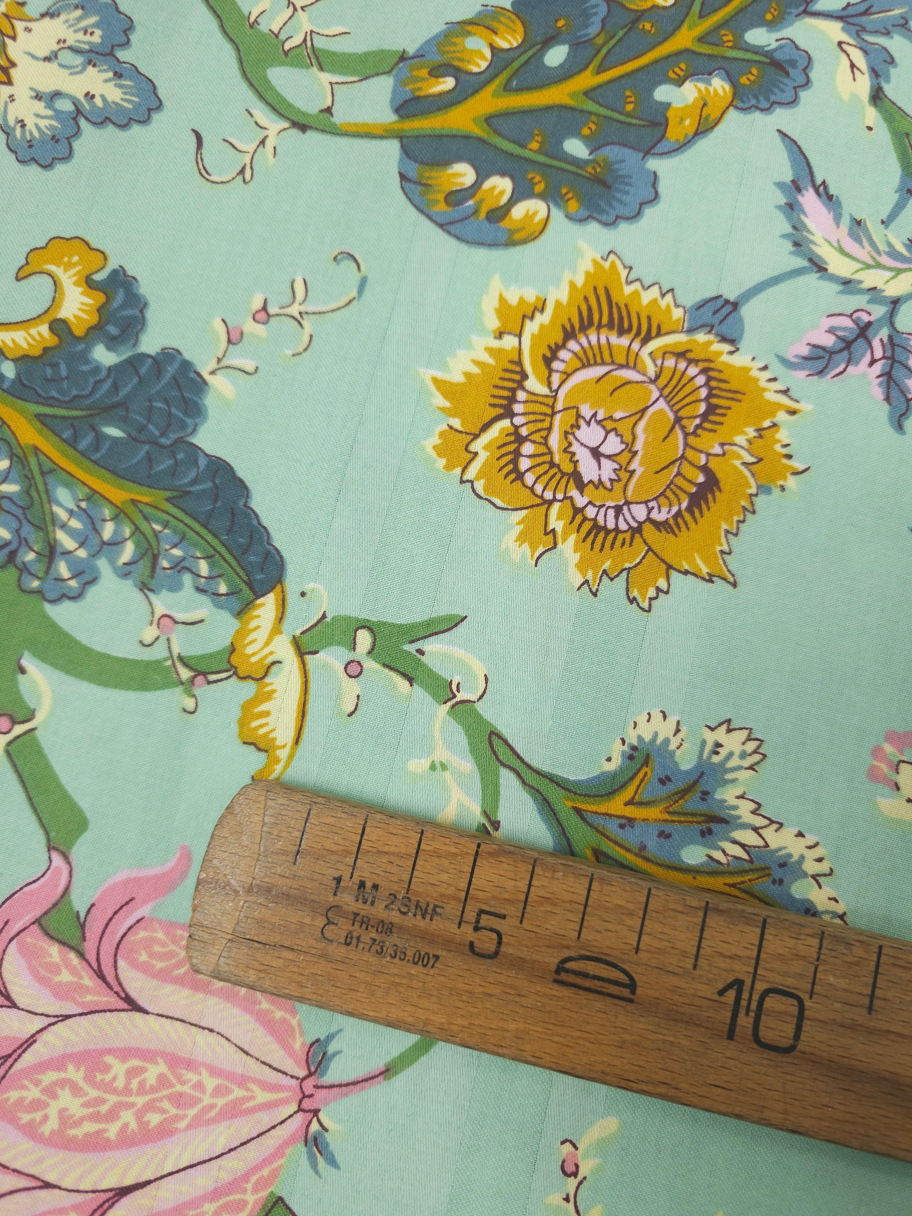 Minty Green Retro Floral 100% Cotton 110" *DEFECT*