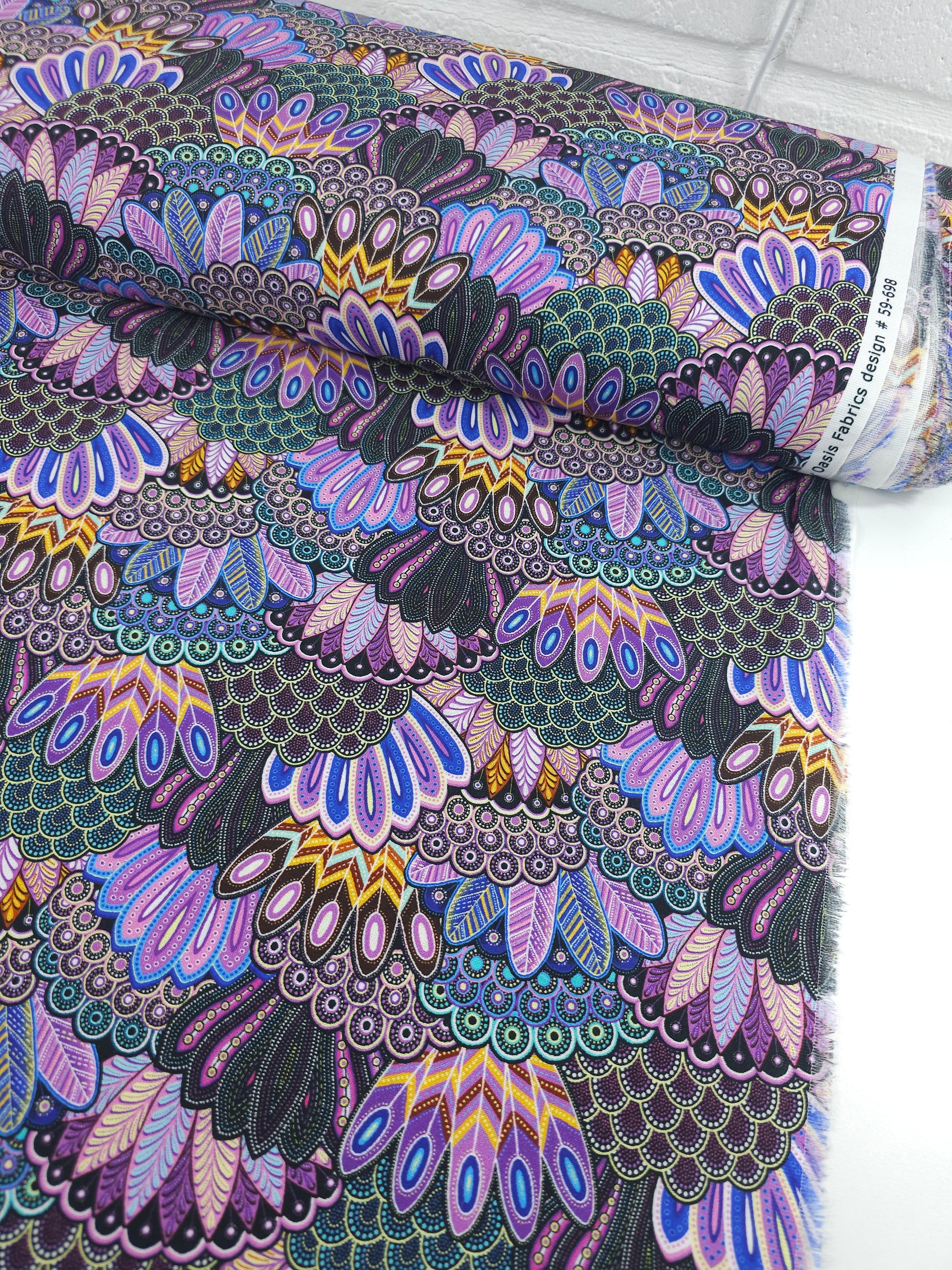 Purple Oasis Peacock Feathers 100% Cotton