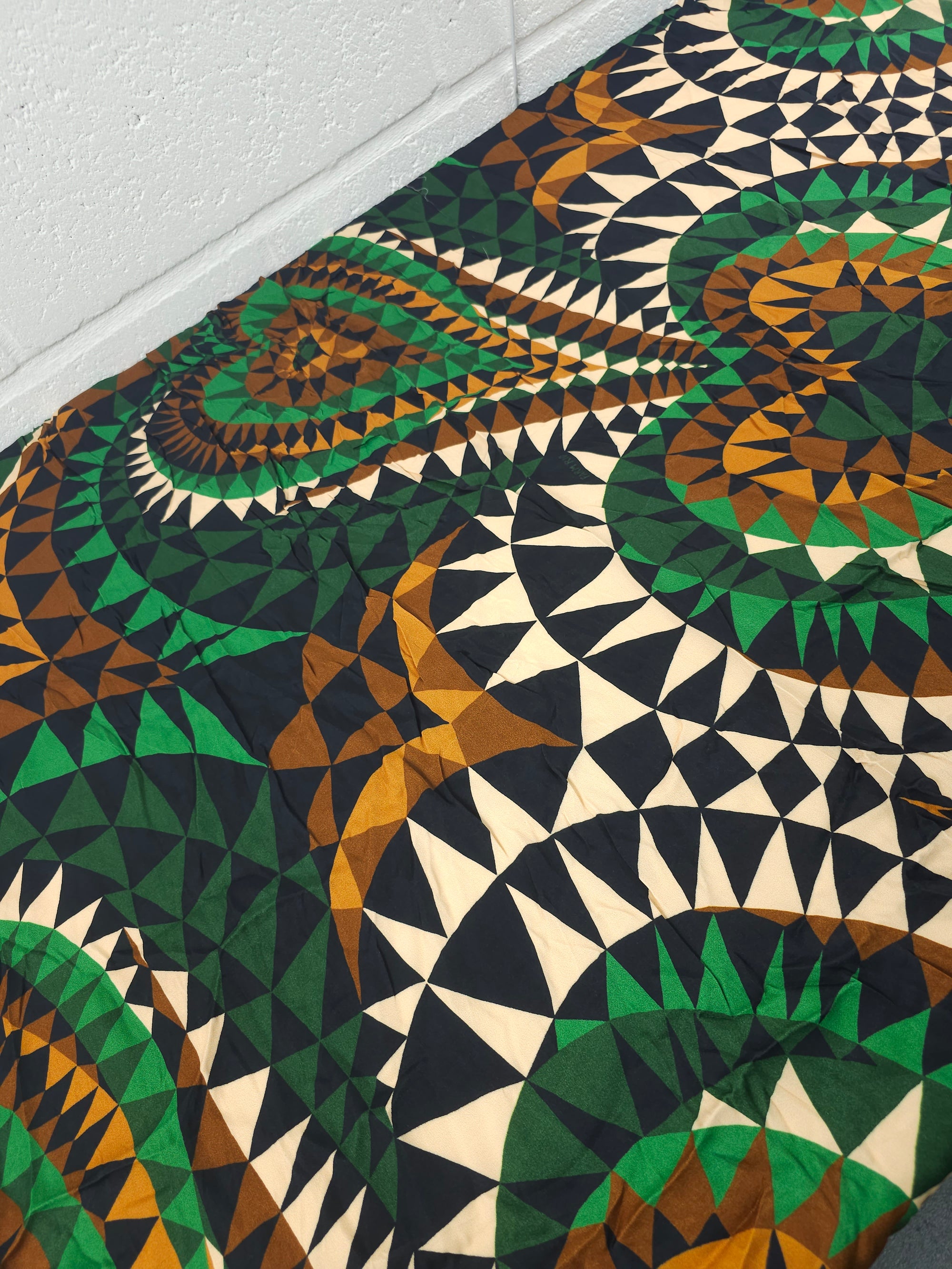 Green/Brown Geometric Heart Viscose Satin (Various Sizes) *Farm Rio*