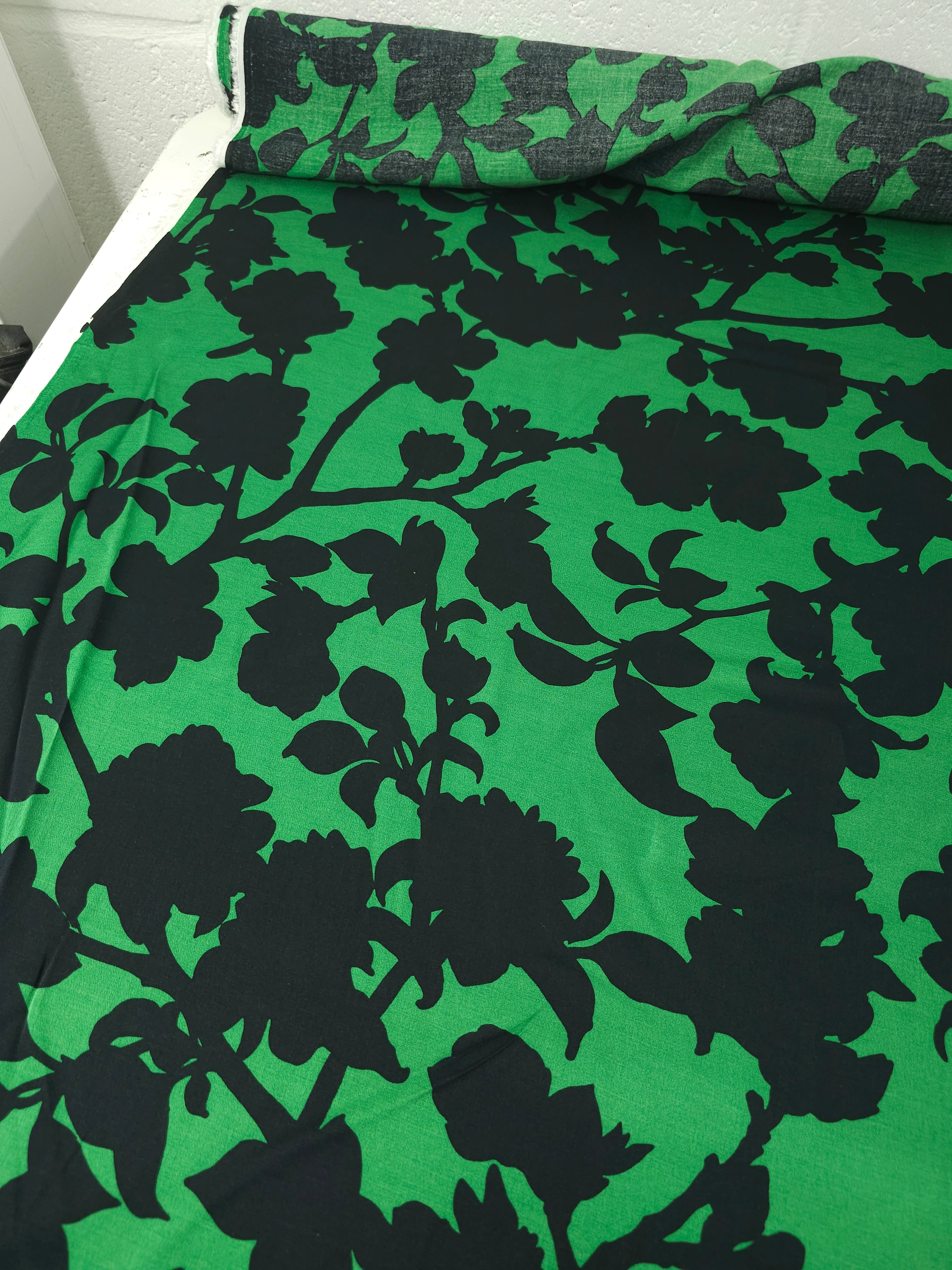 Green/Black Floral Crepe Backed Satin