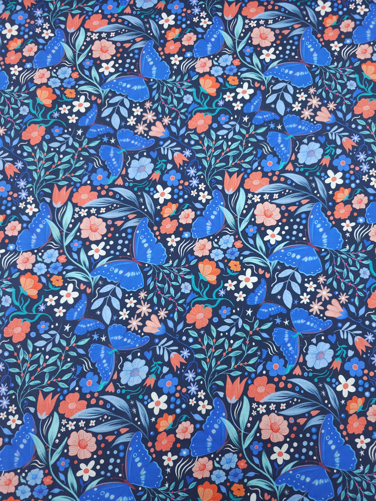 Blue/Red Butterfly Blooms Lightweight Cotton 57"
