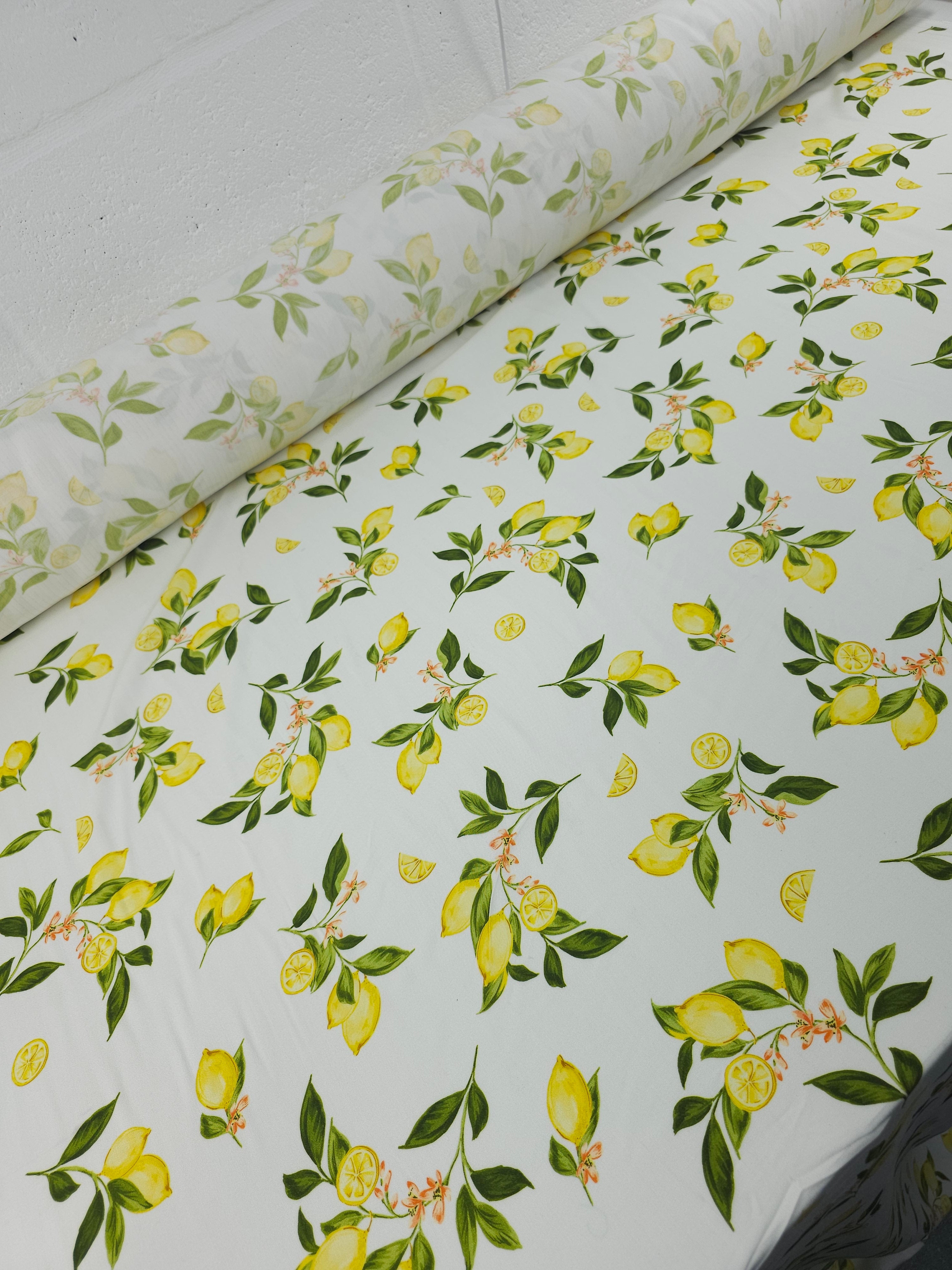Lemon Flower Stem Viscose Challis