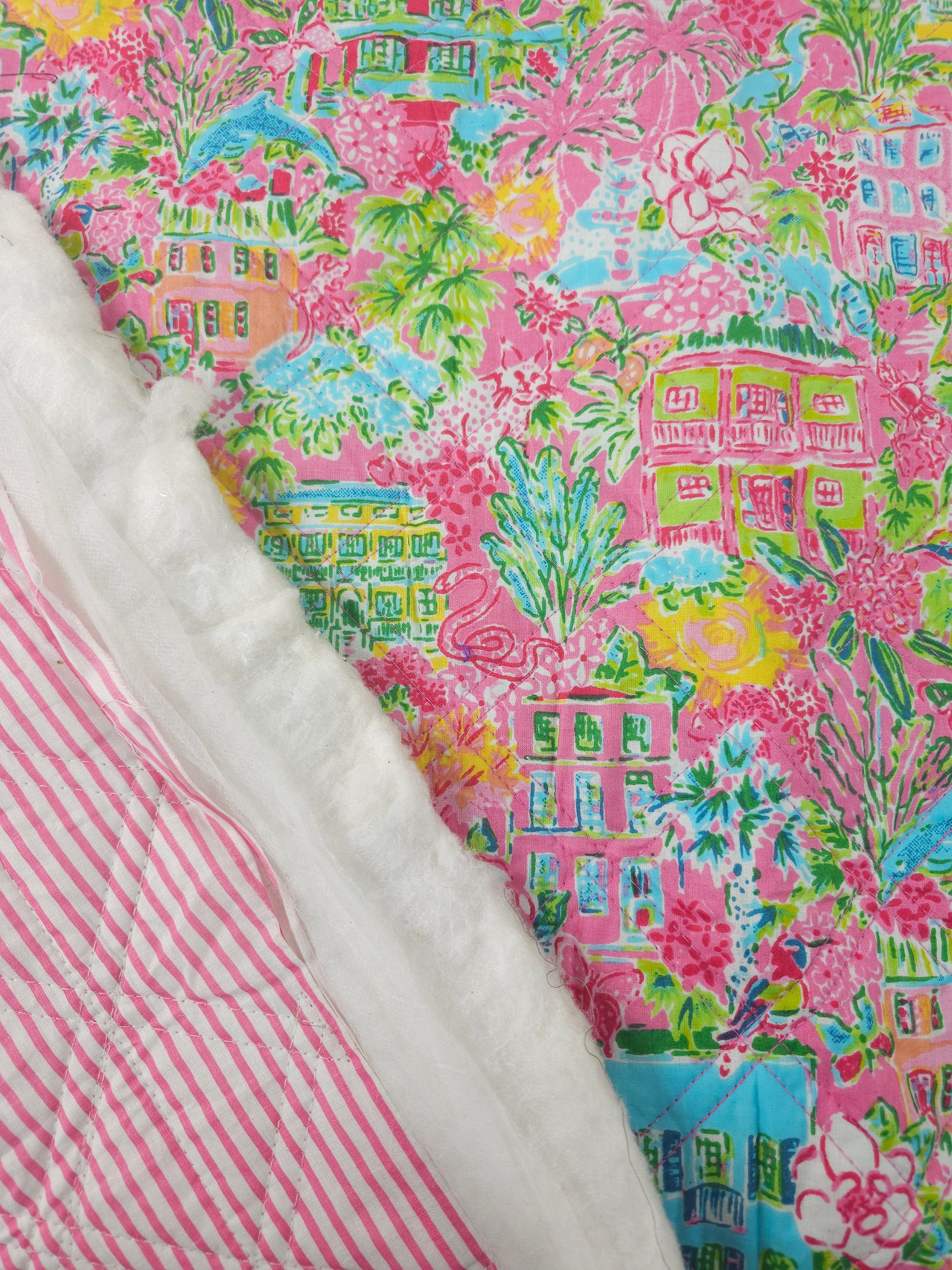 Pink Floral Southern Homes Quilted Screen Print - 1.35m Piece