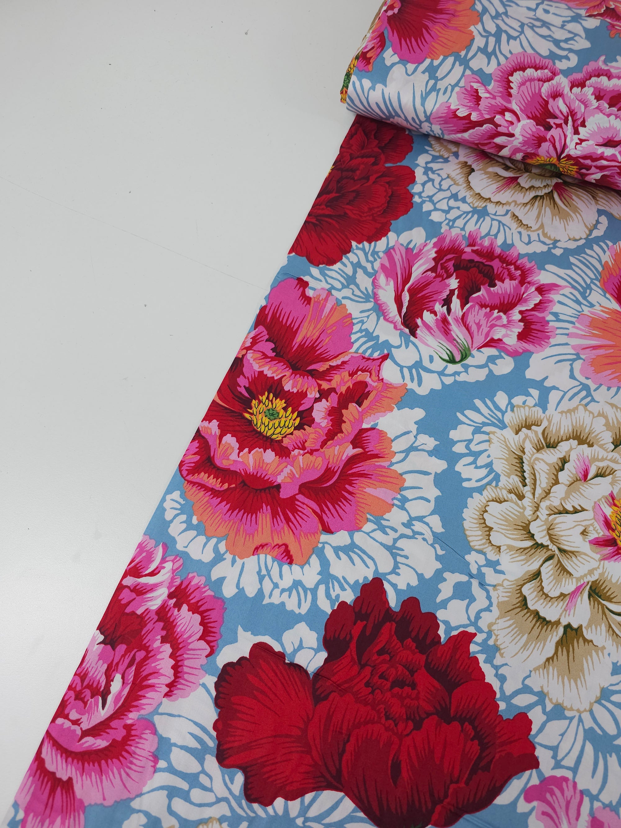 Pink/Red Chrysanthemum Cotton Sateen 108" - Kaffe Fassett *EXTRA WIDE*