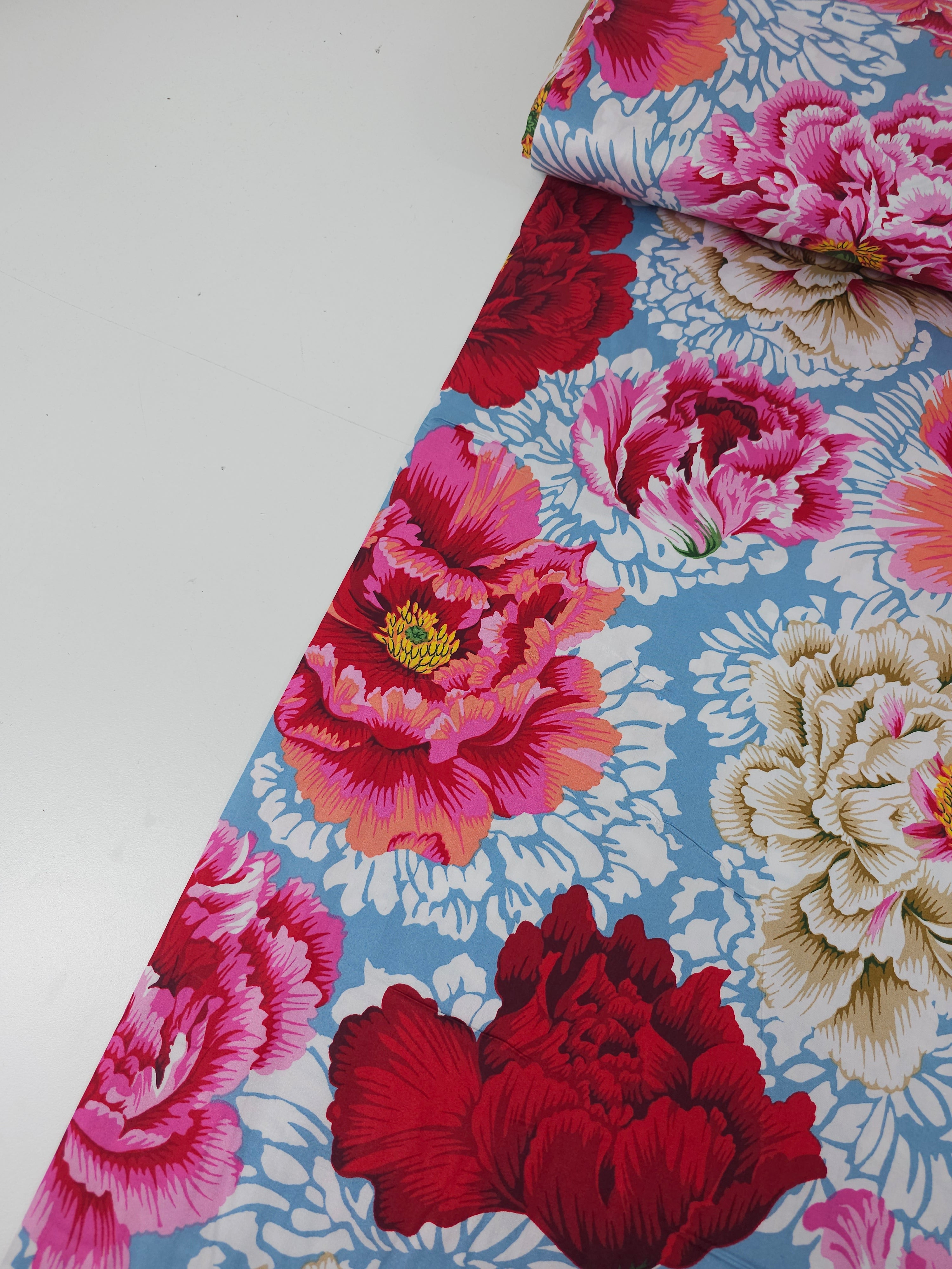 Pink/Red Chrysanthemum Cotton Sateen 108" - Kaffe Fassett *EXTRA WIDE*