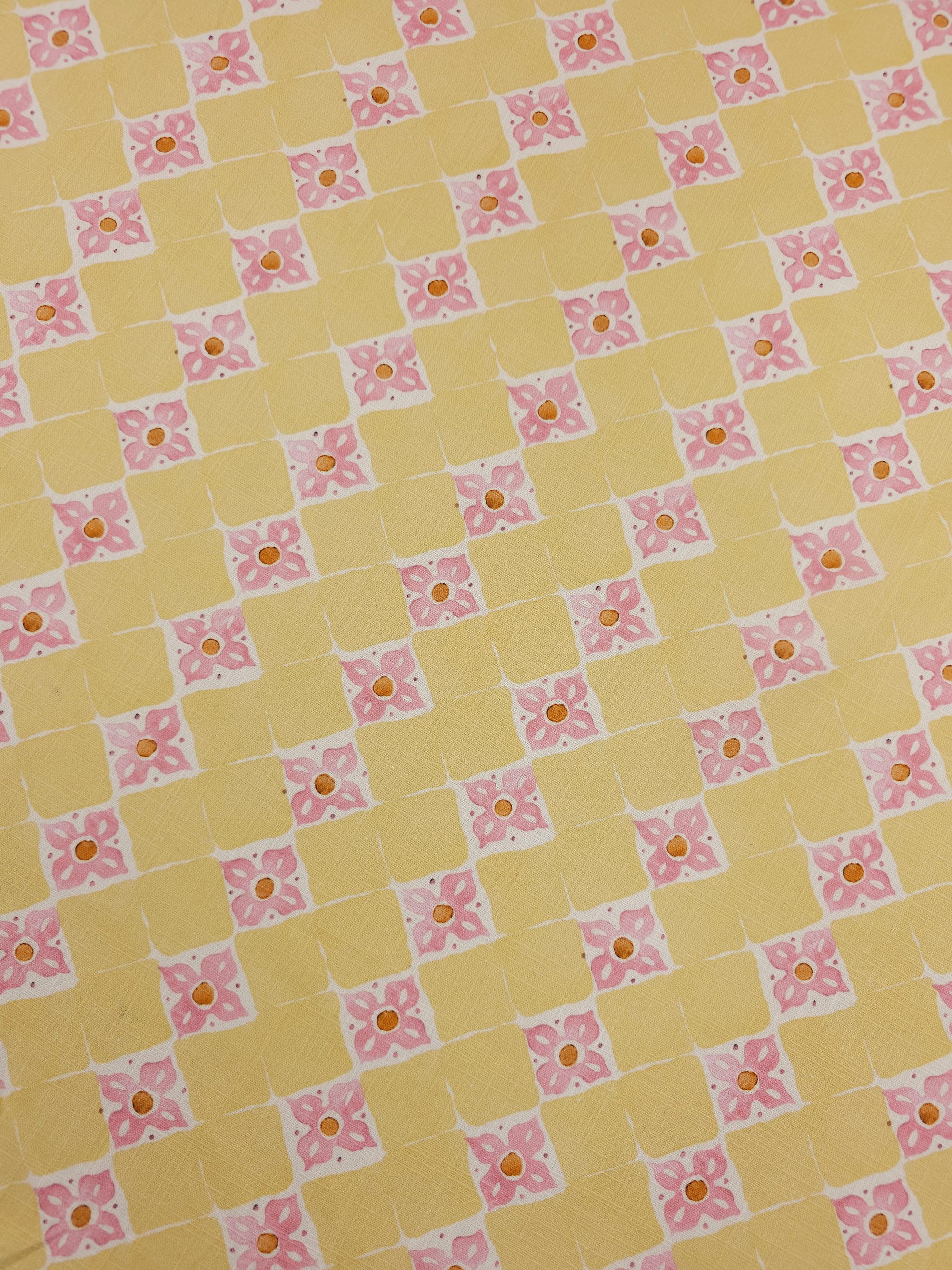 Pale Yellow/Pink Abstract Diamond Viscose
