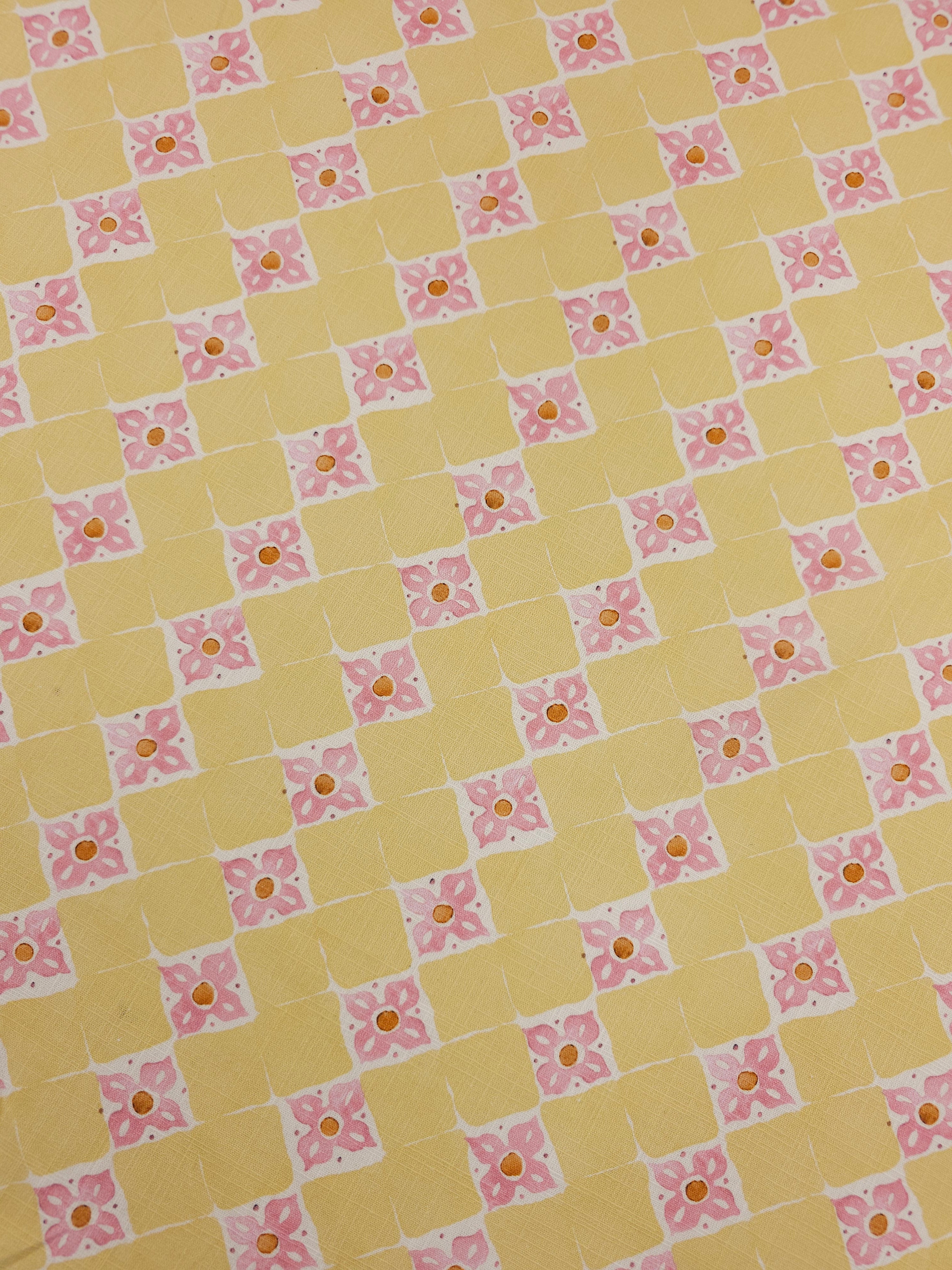 Pale Yellow/Pink Abstract Diamond Viscose