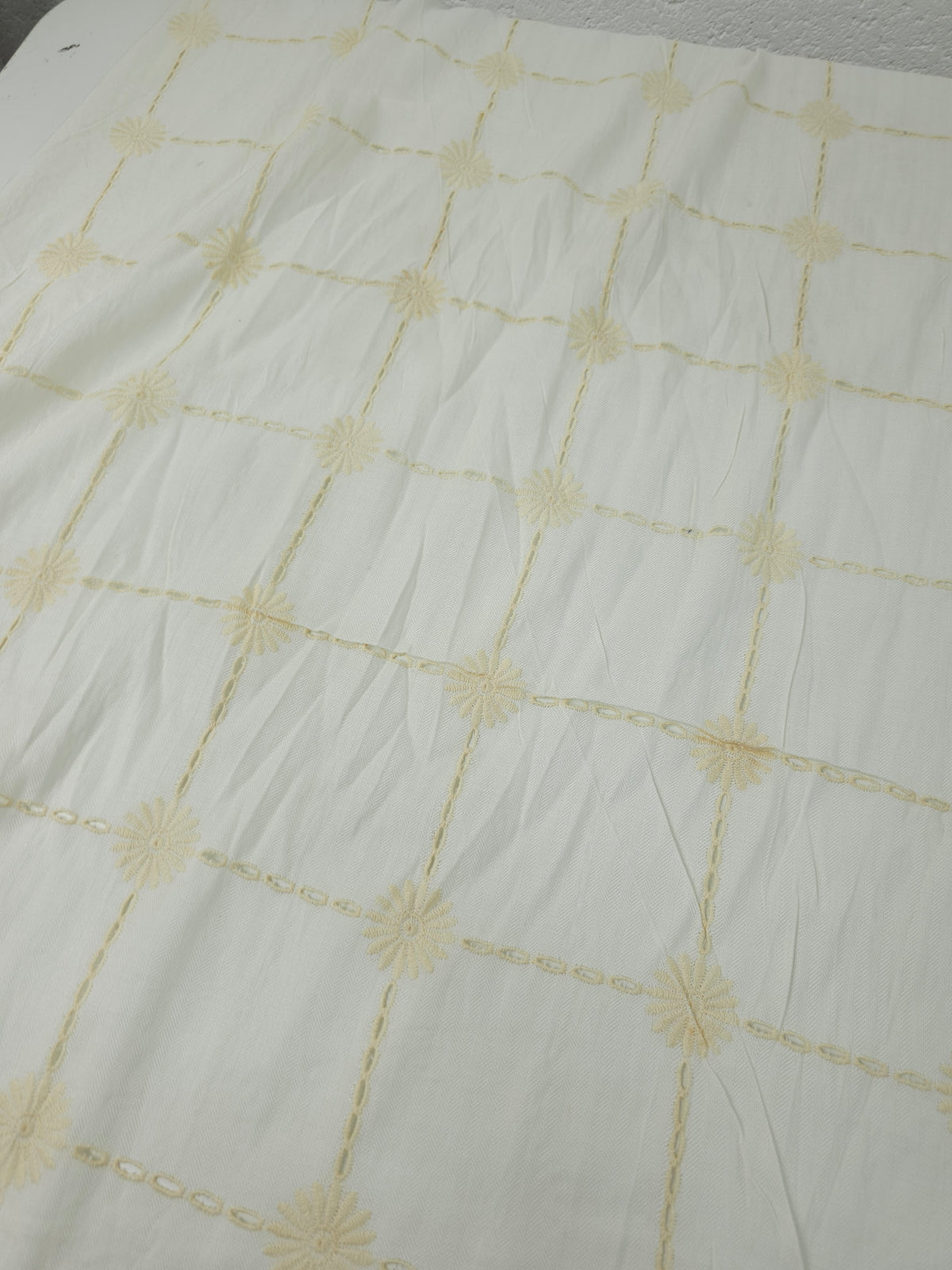 Ivory/Cream Flower Grid Viscose Linen Broderie Anglaise