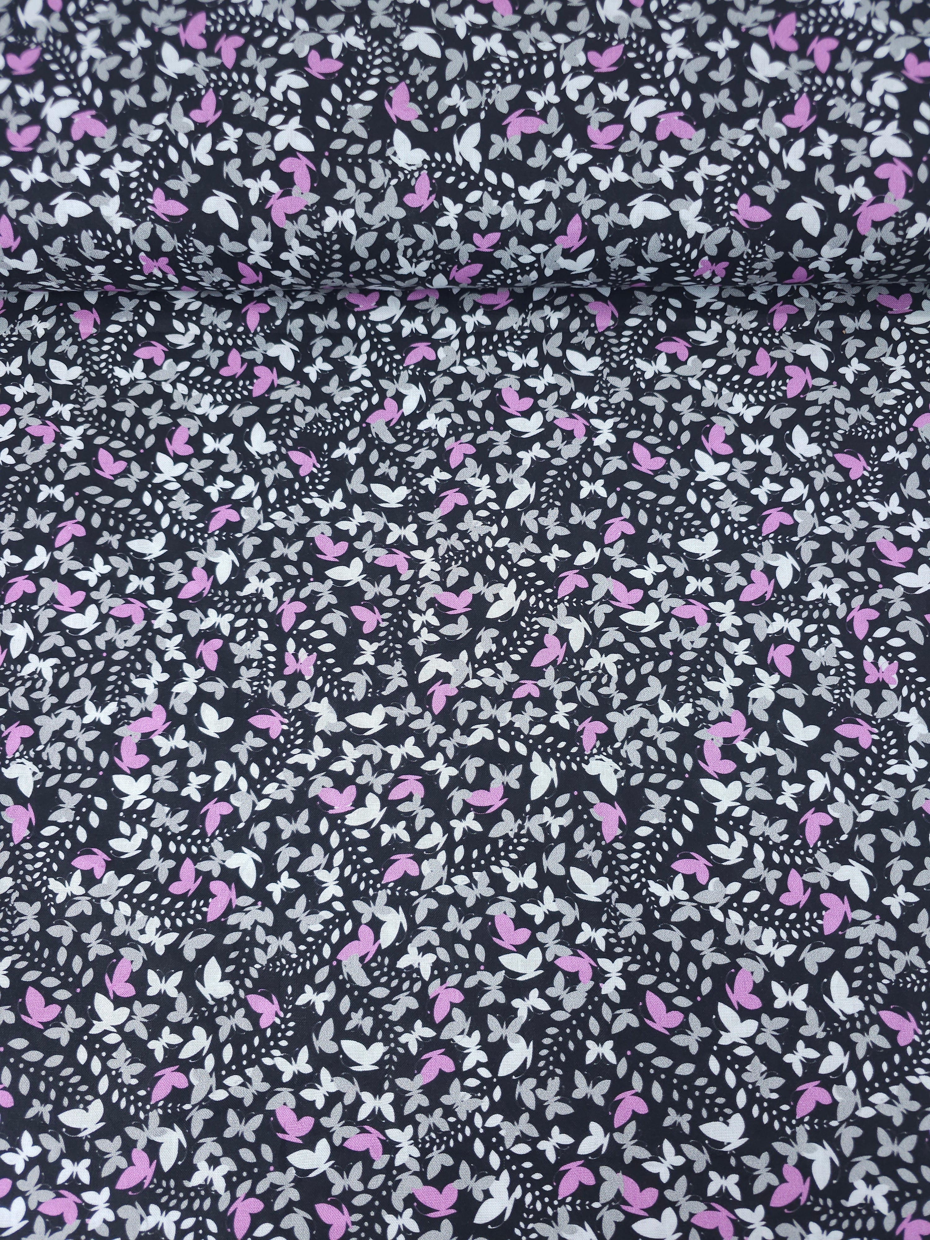 Purple/Black Ditsy Butterfly Kingdom 100% Cotton