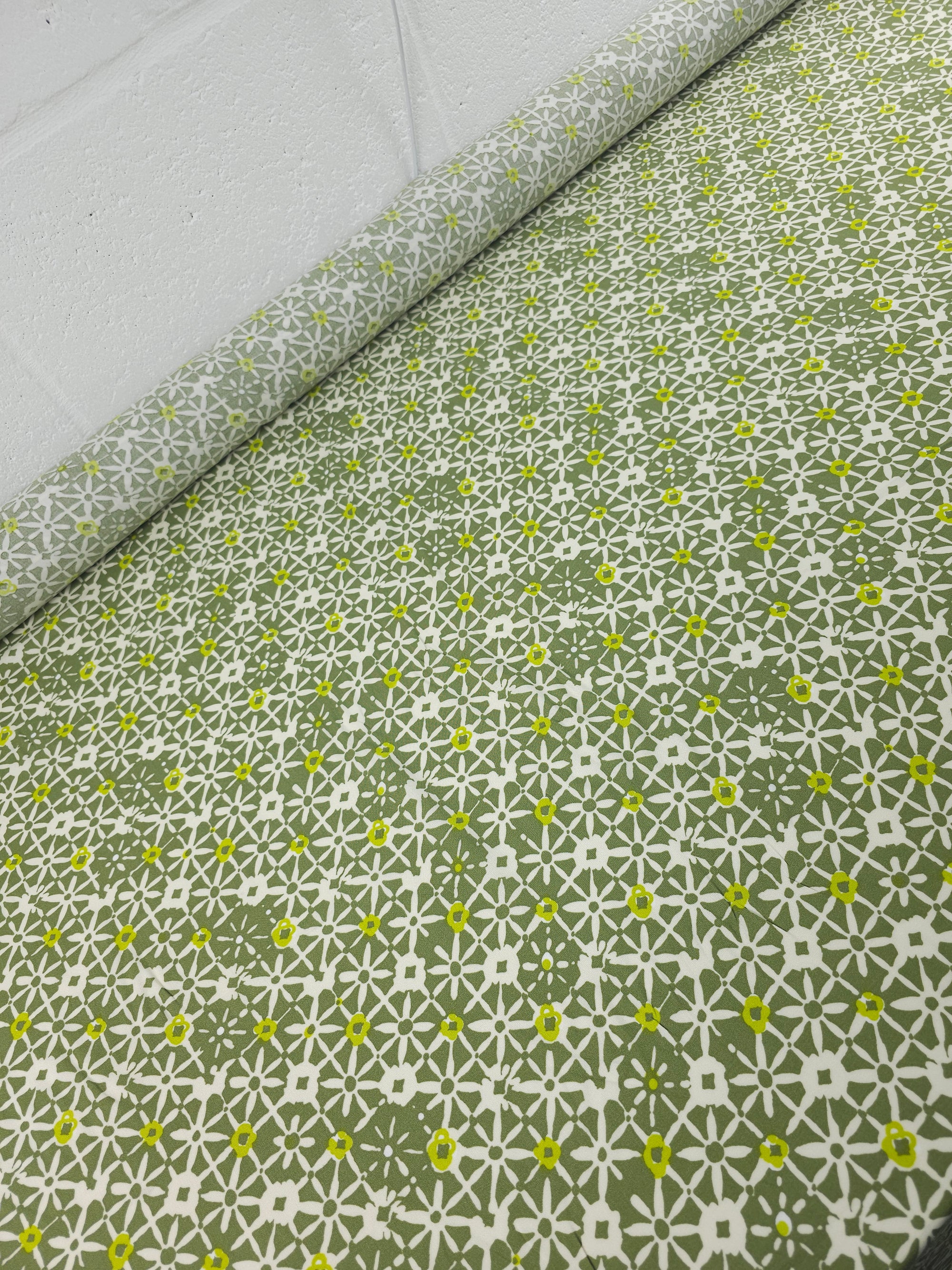 Sage/Lime Geometric Splat Viscose Challis