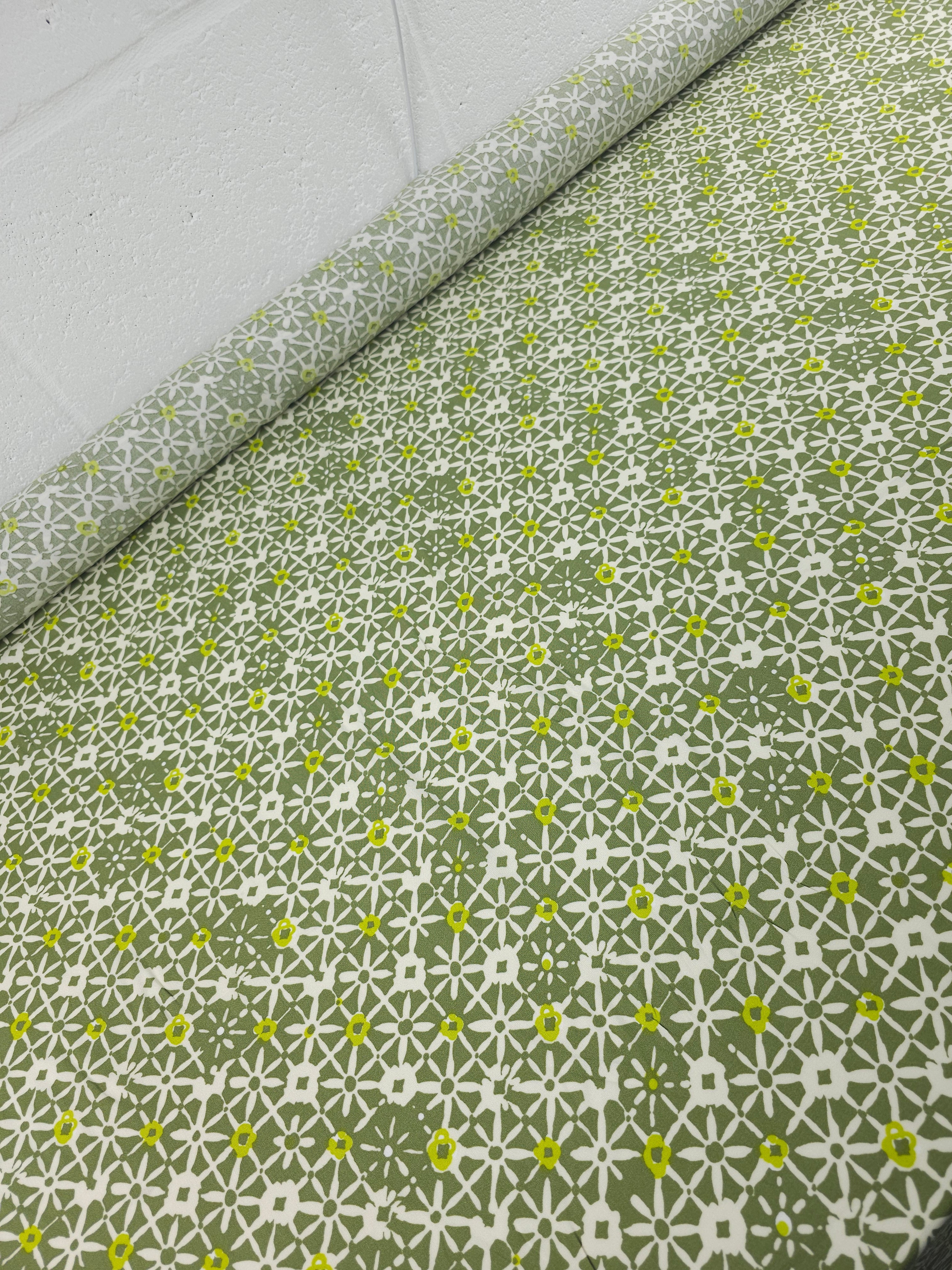 Sage/Lime Geometric Splat Viscose Challis