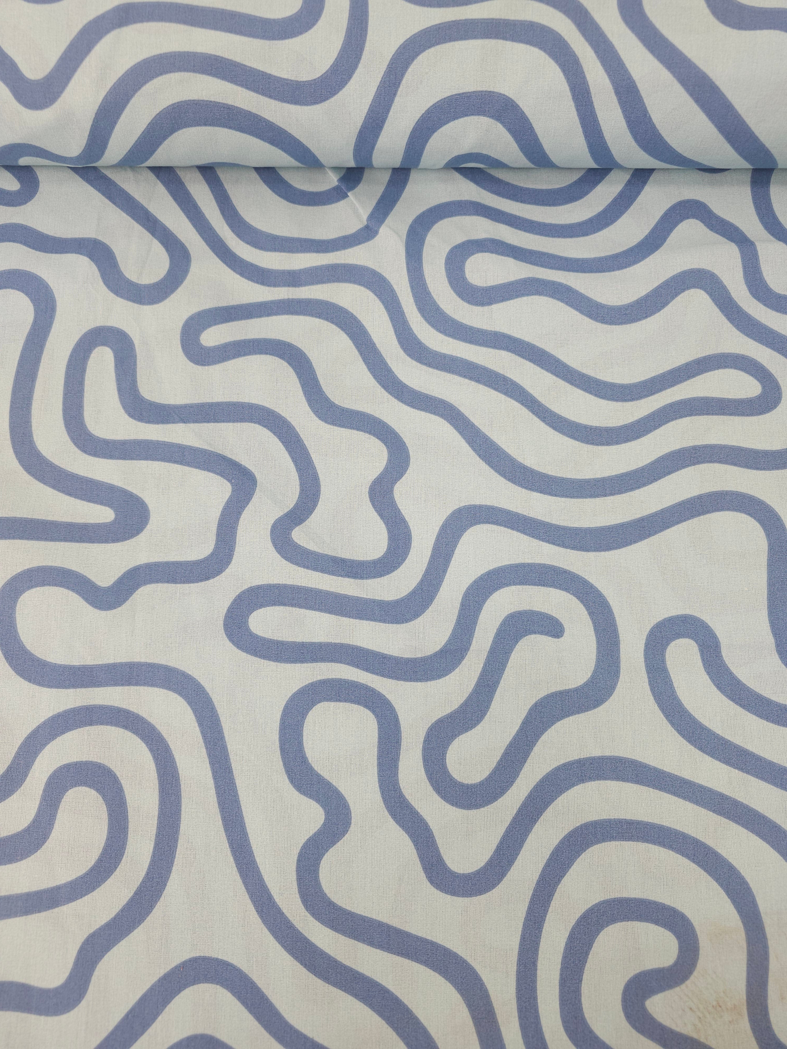 Blue Squiggle 100% Cotton 102” - Habitat *EXTRA WIDE*