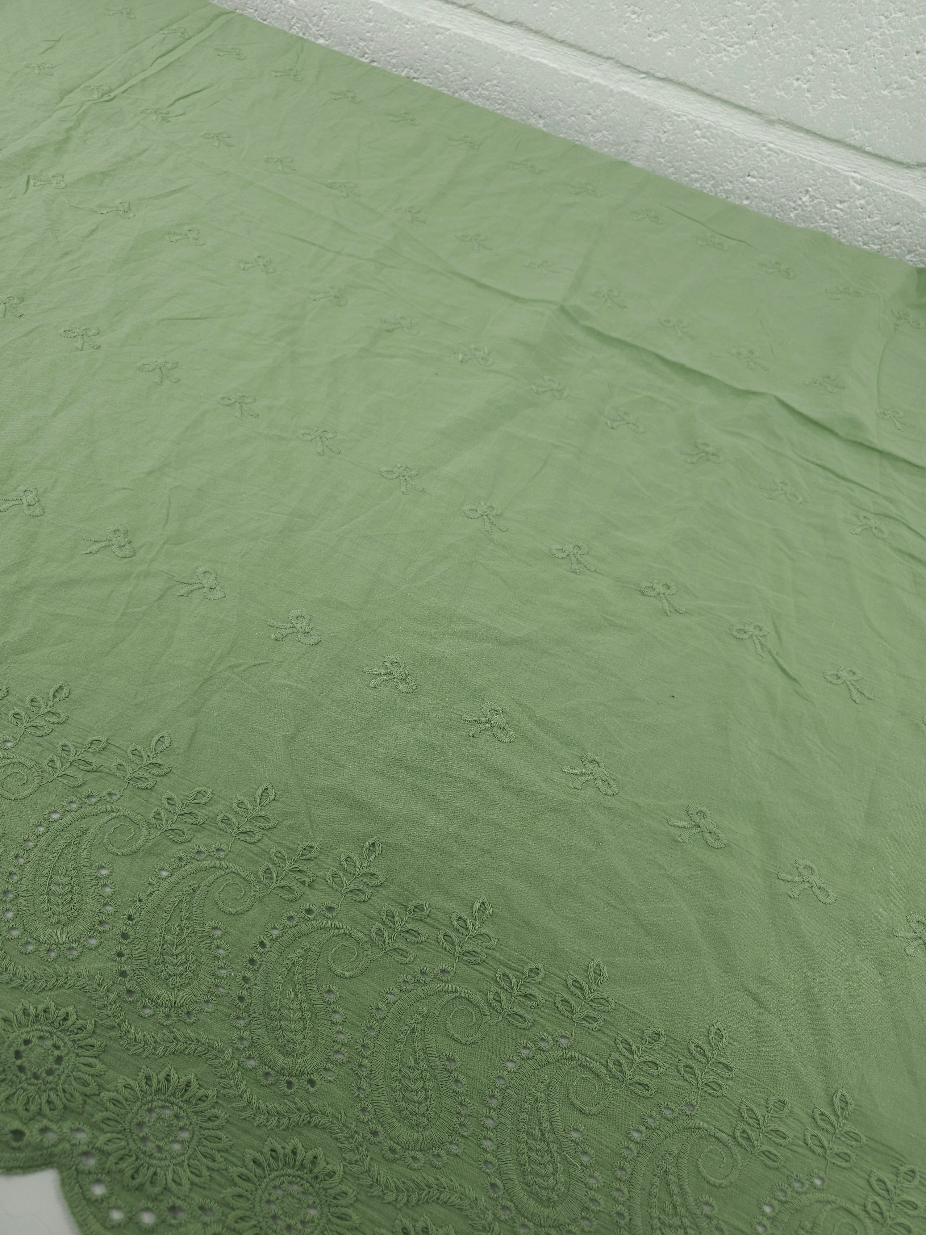 Sage Bow Paisley Cambric Cotton Broderie Anglaise