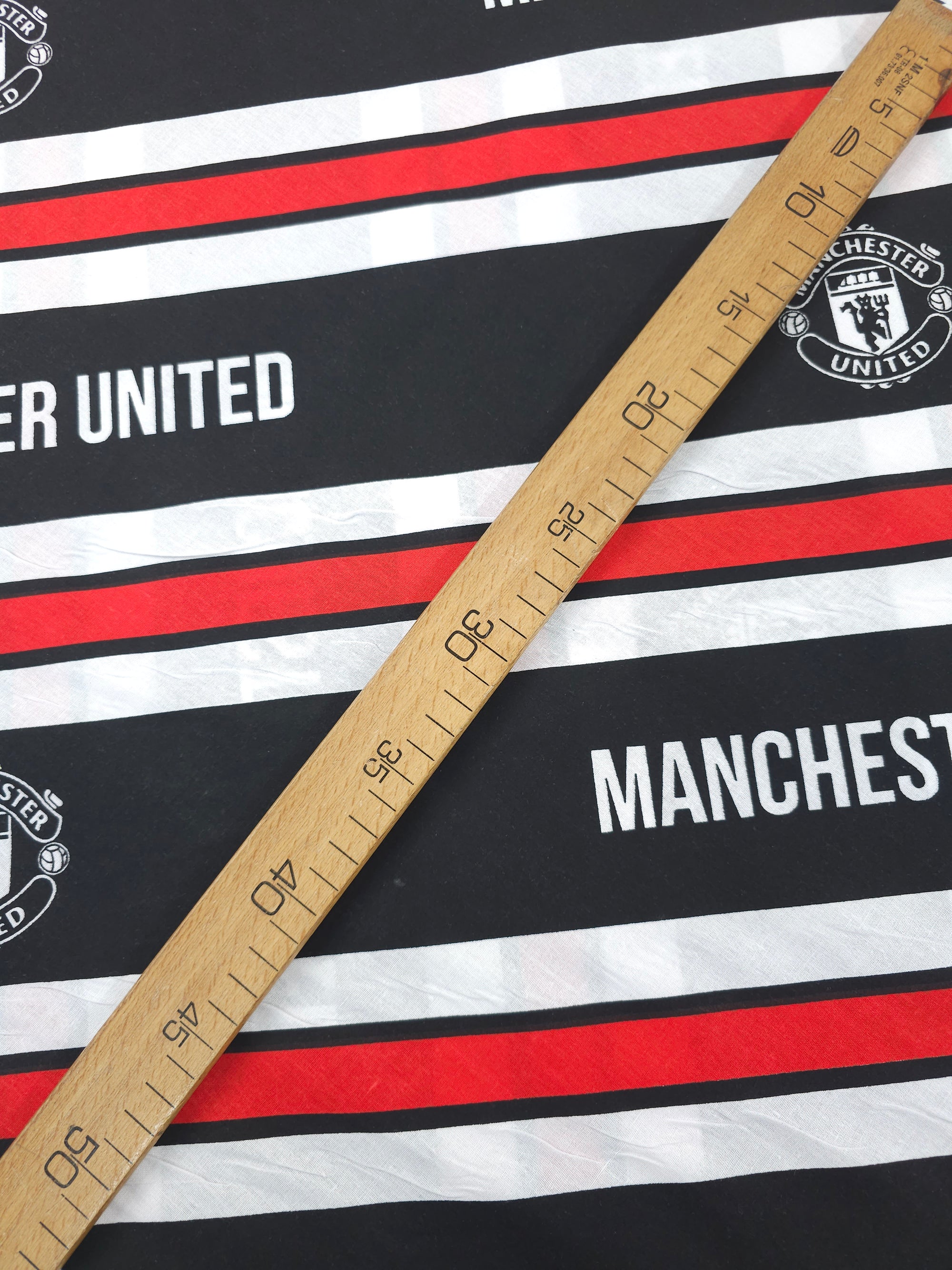 Manchester United FC Emblem Stripe 100% Cotton Football Fabric 82" *EXTRA WIDE*
