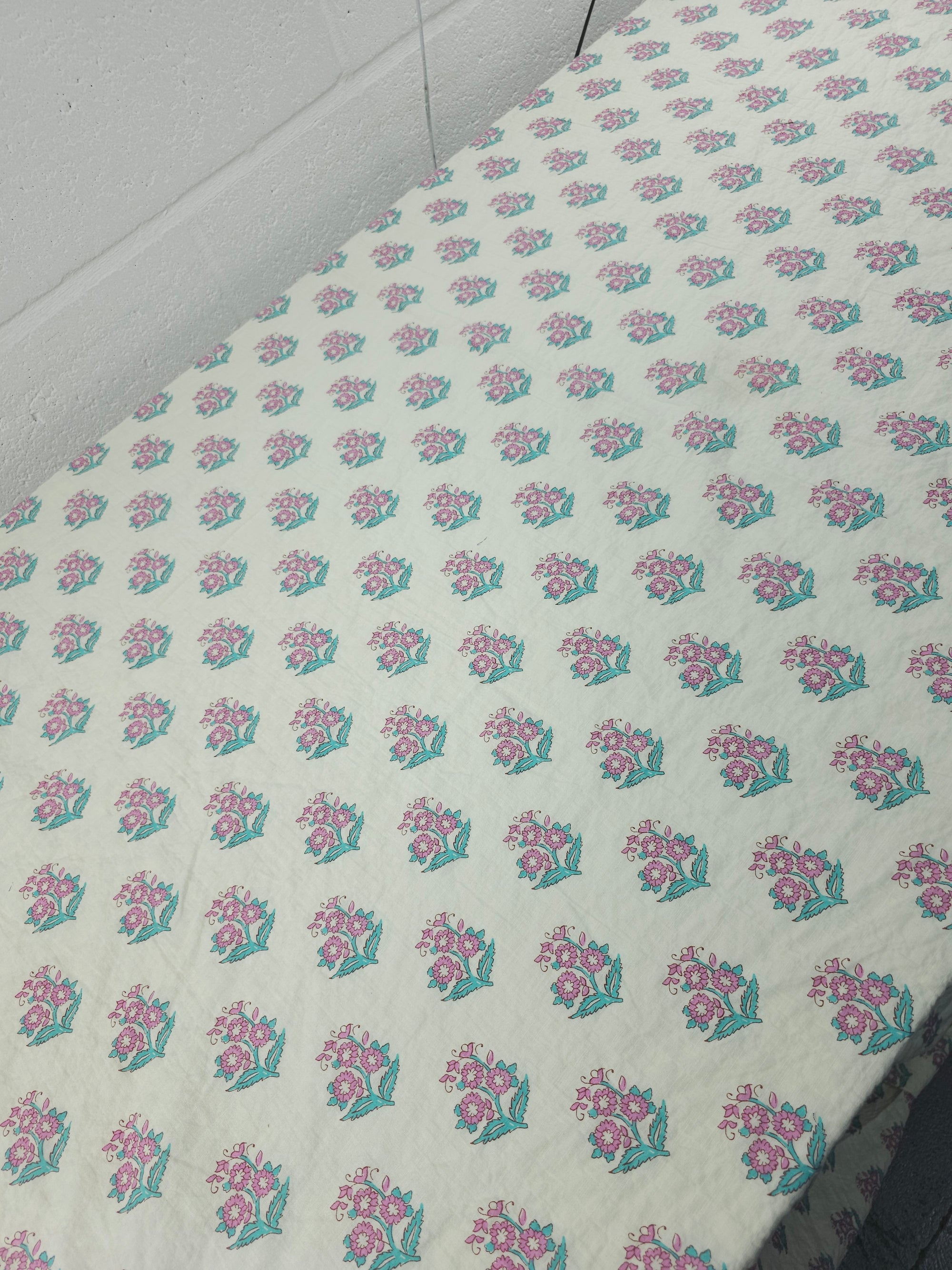 Pink/Ivory Motif Floral Cotton SeerSucker