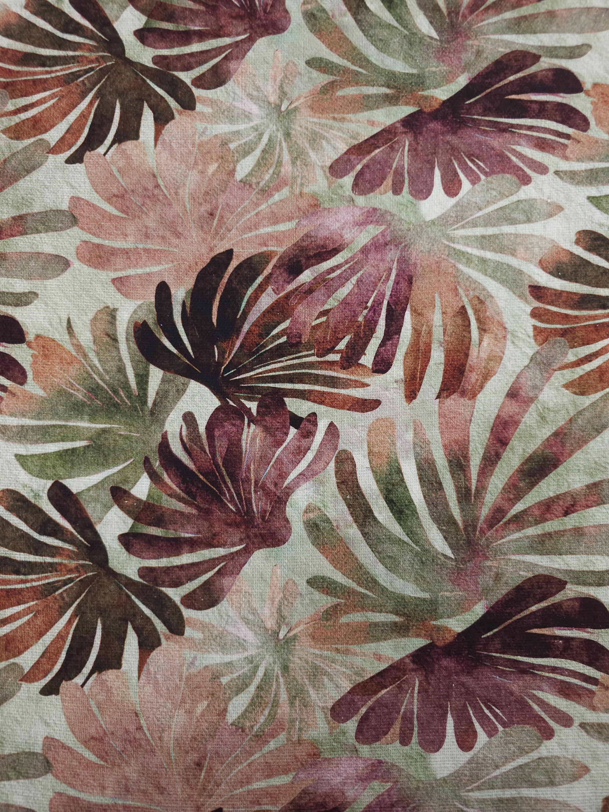 Deep Watercolour Mystique Leaves Lightweight Canvas Cotton